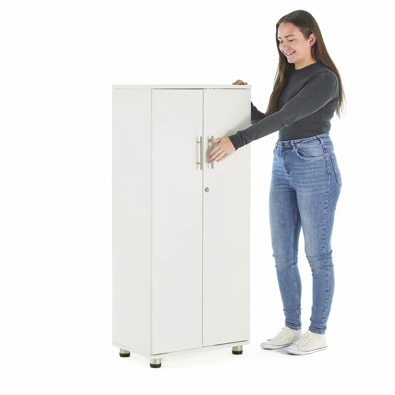 MMT Furniture Designs Armario de Almacenamiento, Madera reconstituida, White, 55cm x 35cm x 125cm