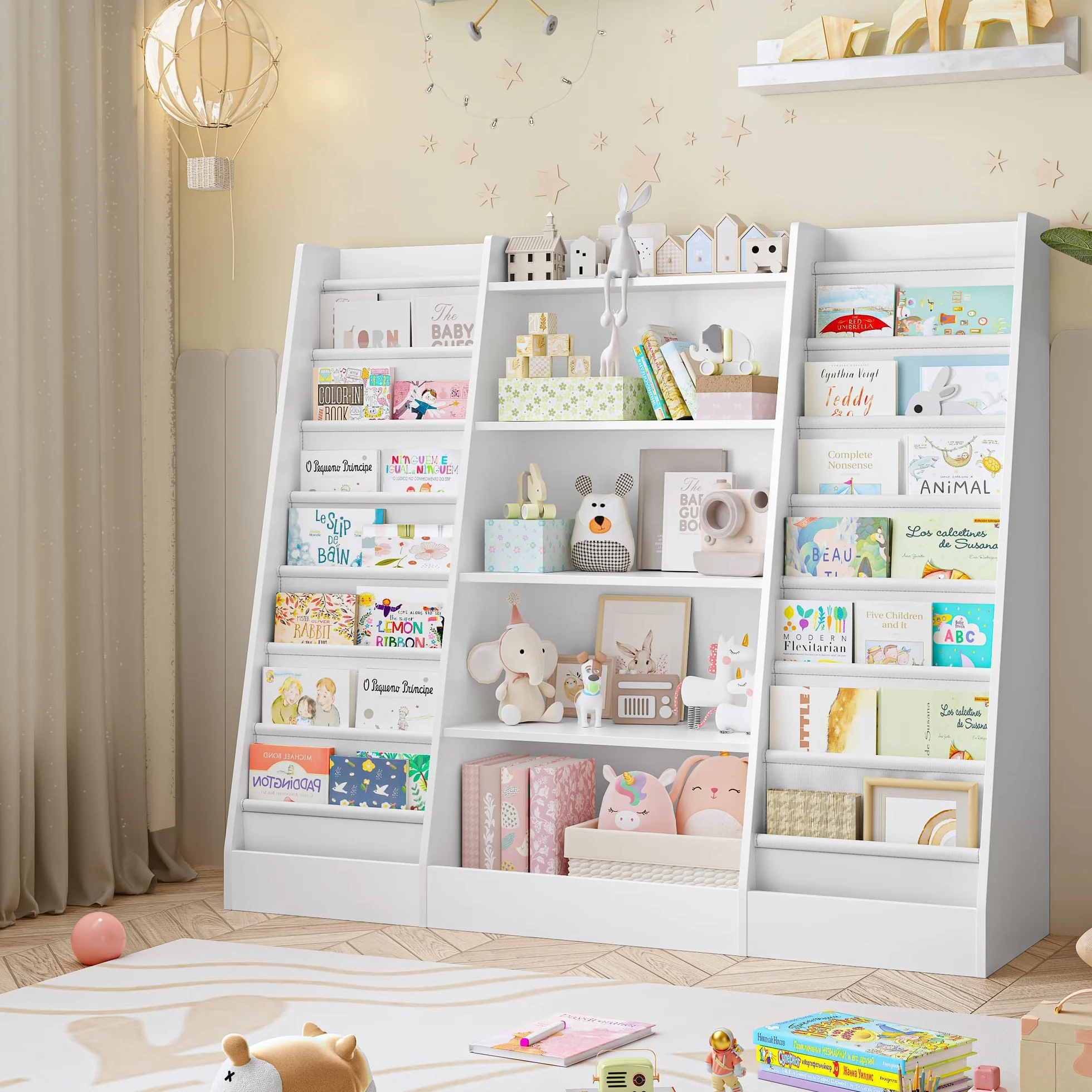 FOREHILL Mueble Almacenaje Juguetes, Librería Infantil Montessori, Estantería Infantil para Jugetes y Libros, Organizador Juguetes Infantil, Blanco, 3 Filas, 129 x 120 x 35 cm