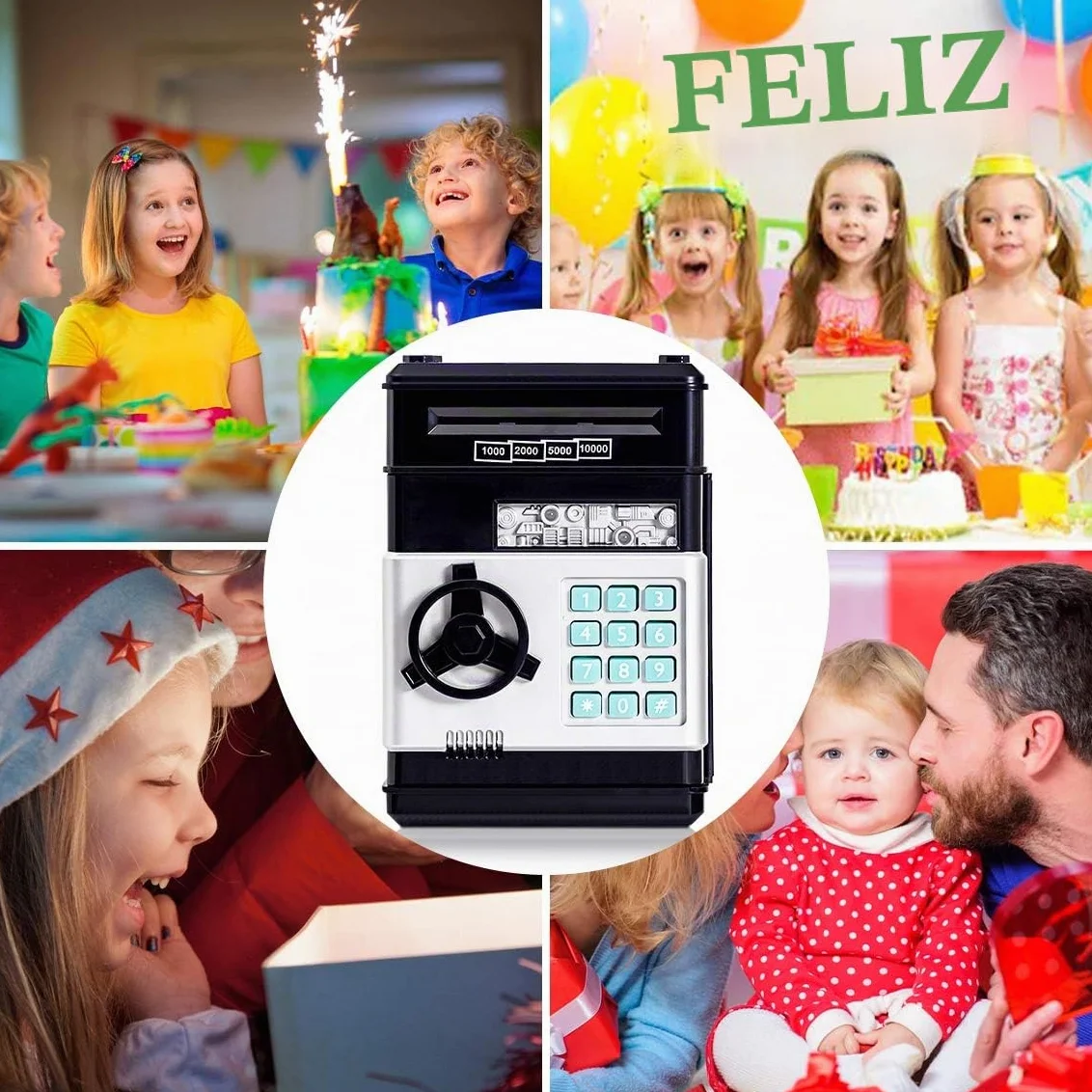 Thedttoy Hucha Electrónica Caja de Dinero para Niños 4-11 Años, Hucha Fuerte con Código y Cajero Automático, Regalos para Niñas y Niños (Negro)