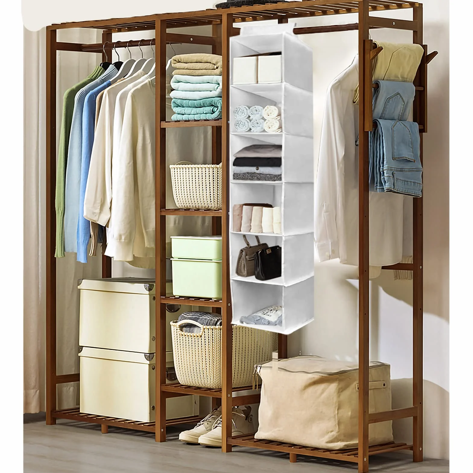 Organizador Estante de Ropa con 6 Baldas, Estantería de Tela para Armarios Blanco 20cm