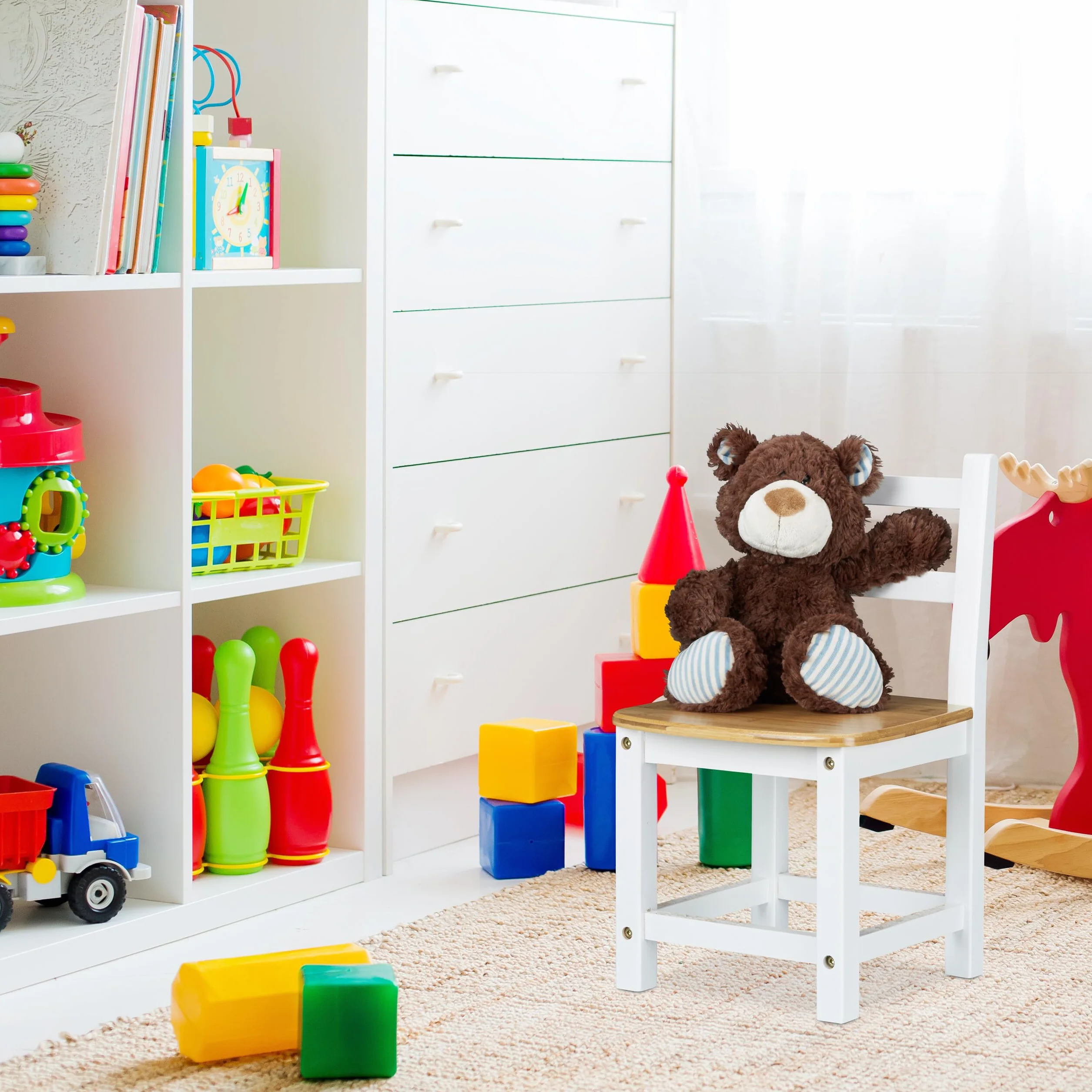 Relaxdays – Silla para niños Rustico de bambú, para niños y niñas, Asiento para el Dormitorio de los niños, 50 x 28.5 x 28 cm, Color Blanco y marrón Natural