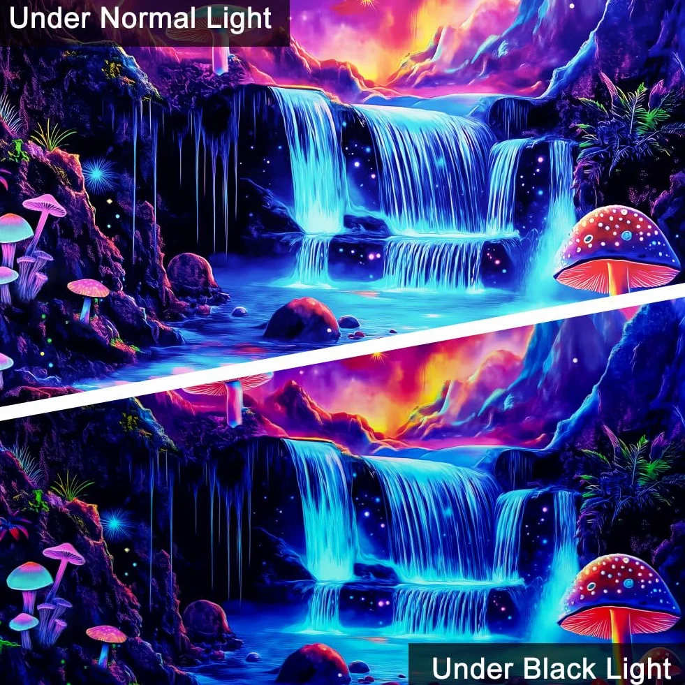WEBEEDY Glow In The Dark Waterfall Tapestry Lila Galaxy 130 x 150 cm
