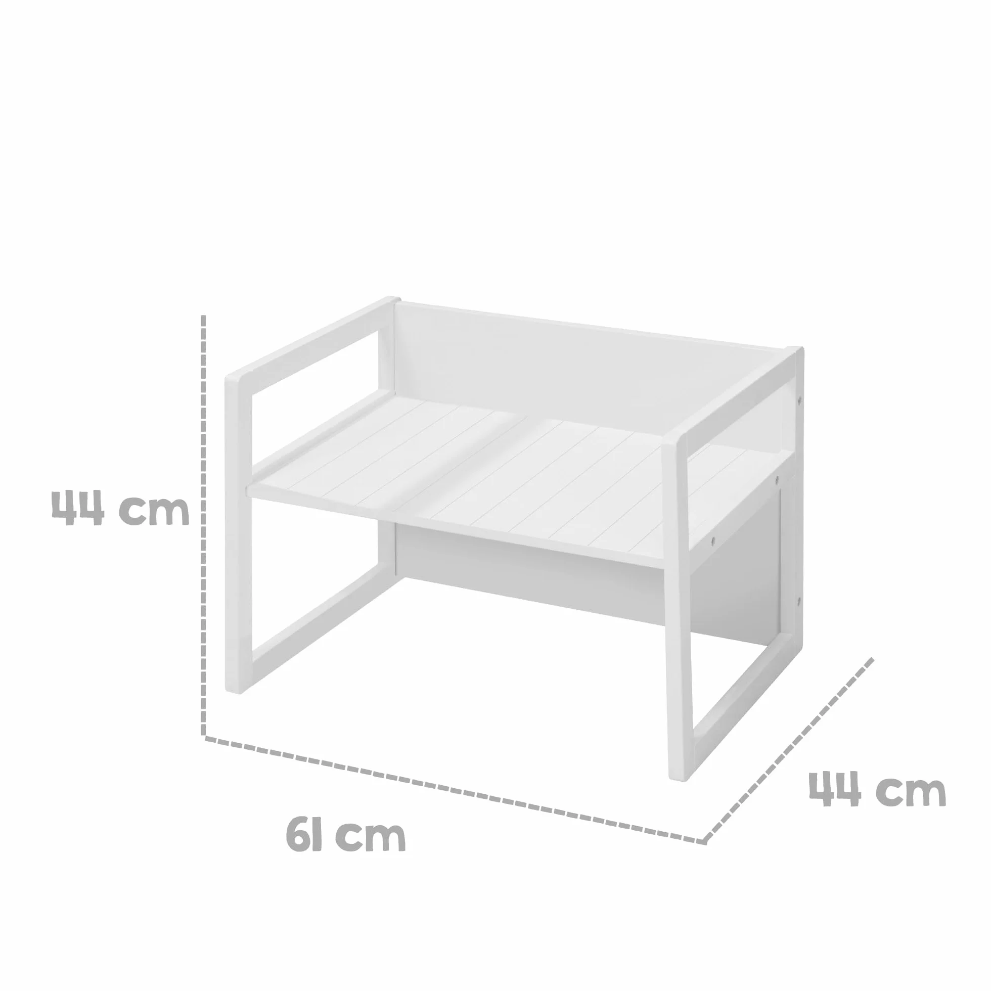 Banco Infantil 2en1 de Madera Ajustable 2 Alturas Asiento Convertible Mesa Escritorio 60 kg Blanco