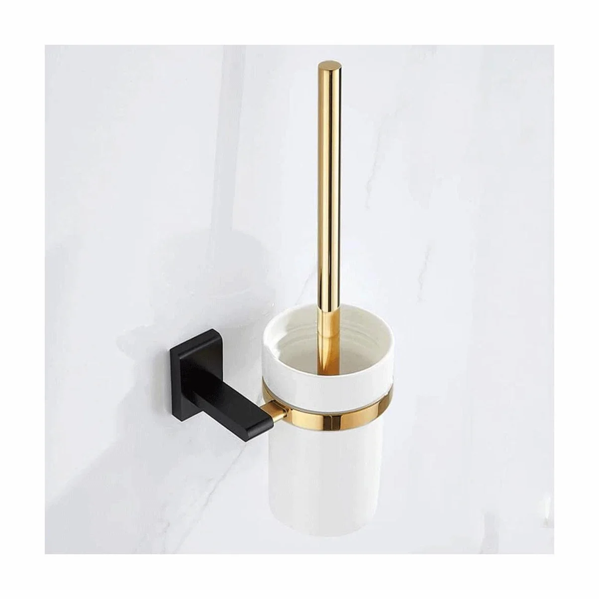 Cepillo de baño Escobilla de inodoro creativa con base de cerámica, soporte de escobilla de inodoro de montaje en pared sin perforaciones, escobilla de inodoro ergonómica con mango de cobre Limpia
