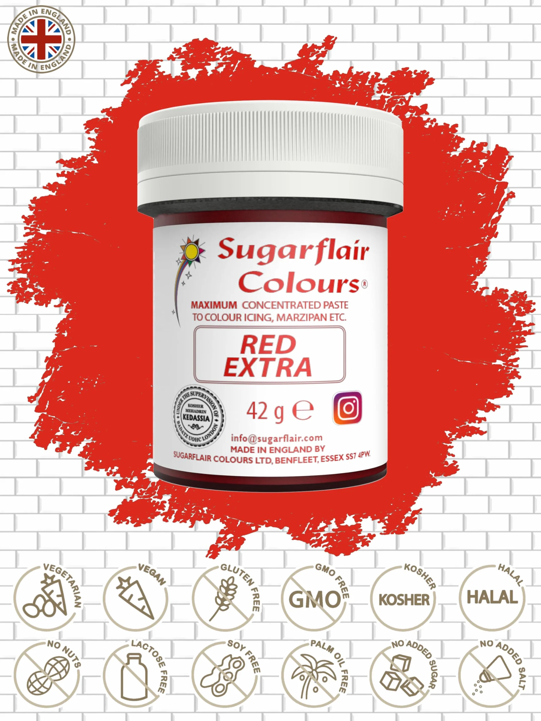 Sugarflair Maximum Concentrated Paste Colour Red, Colorante Alimentario 42g