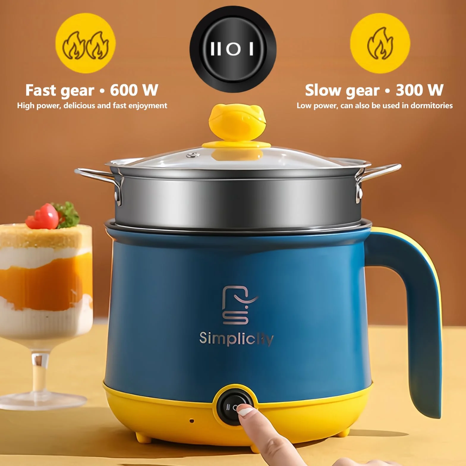 SUNOYA Olla caliente eléctrica 1.8 L antiadherente portátil