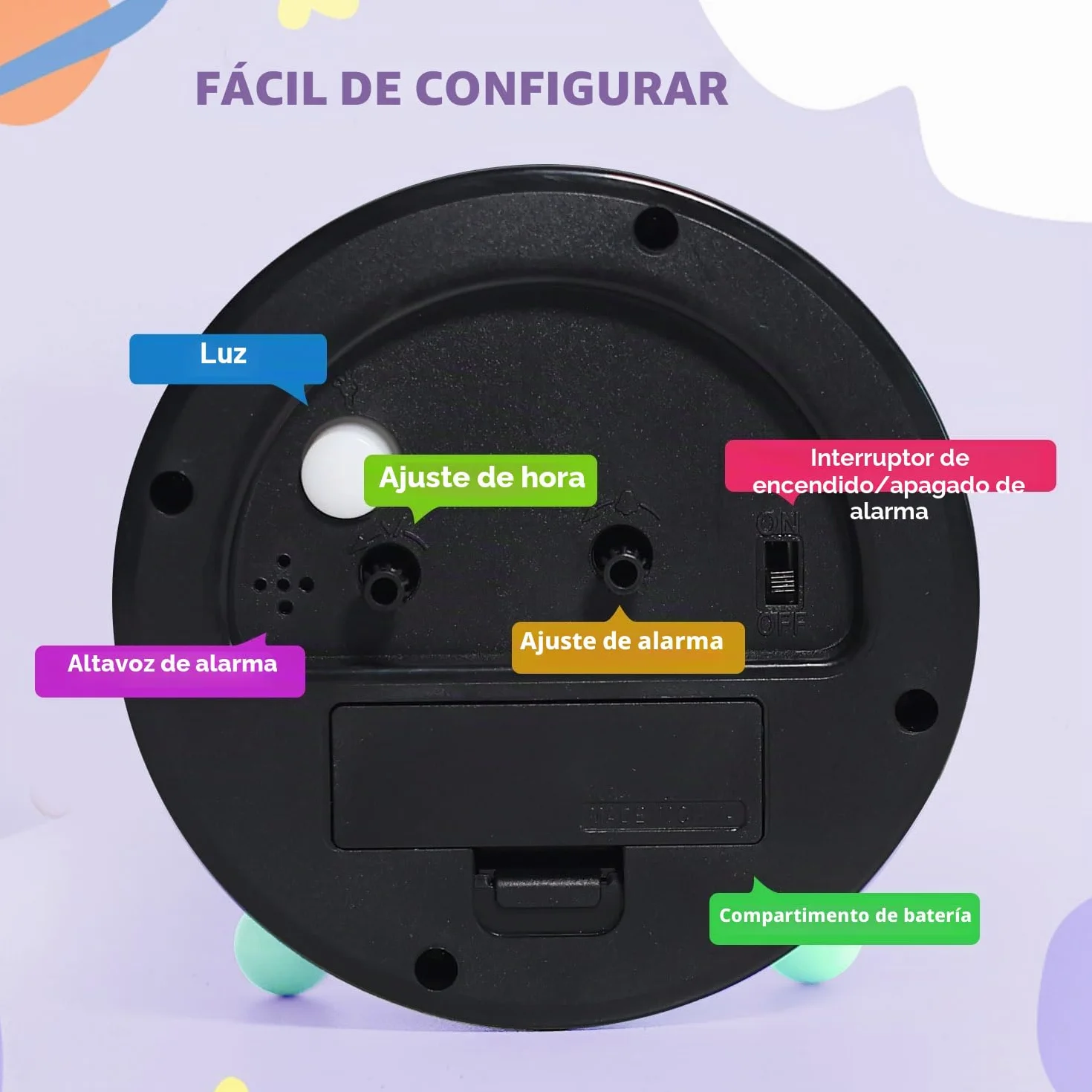 Reloj despertador analógico para niños con luz nocturna educativo