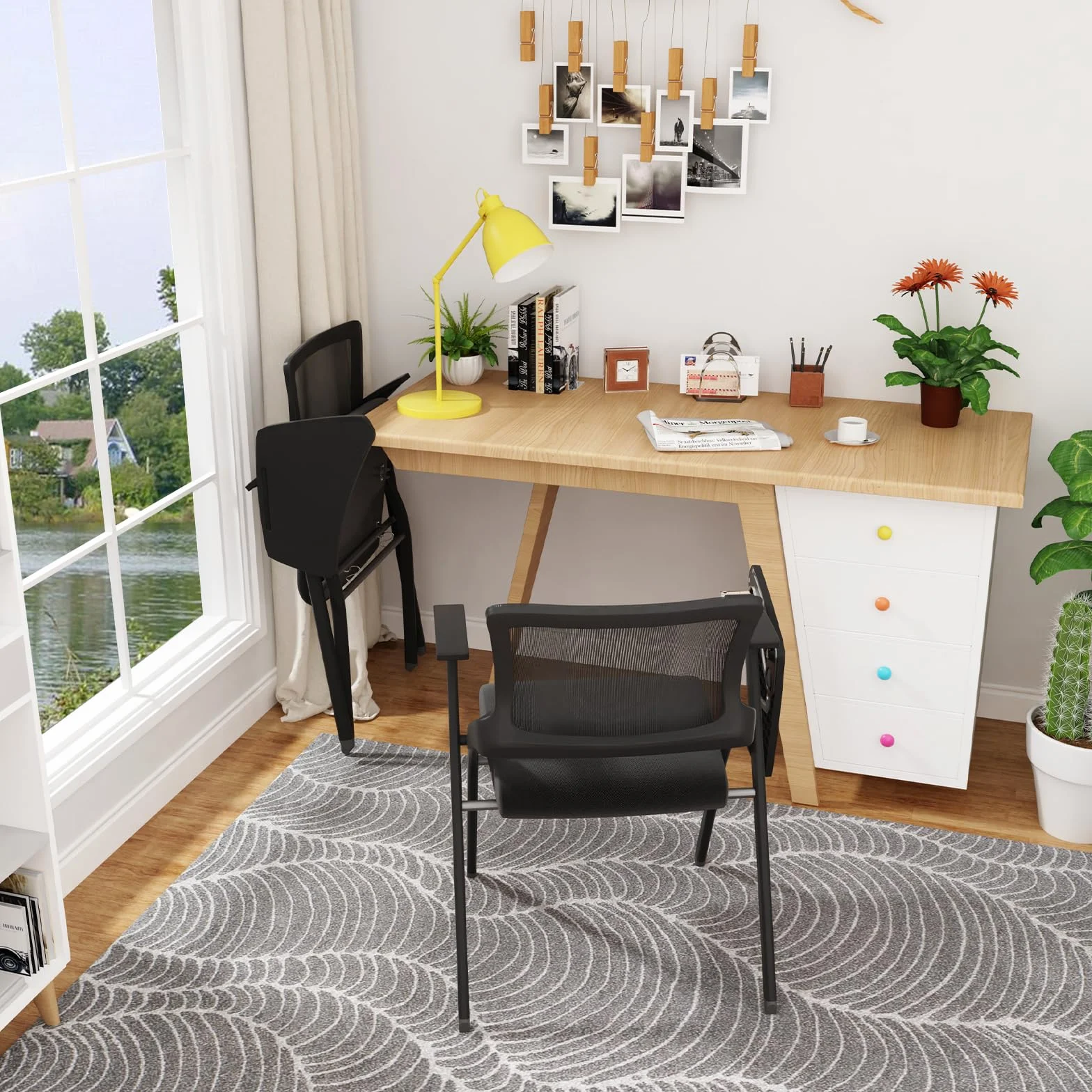 1 Pieza Sillas Plegables Tapizadas en Tela Silla de Oficina Plegable con Bandeja Silla de Comedor Plegable Cómodas Sillas Plegables para Cocina Interior Exterior Oficina Negro