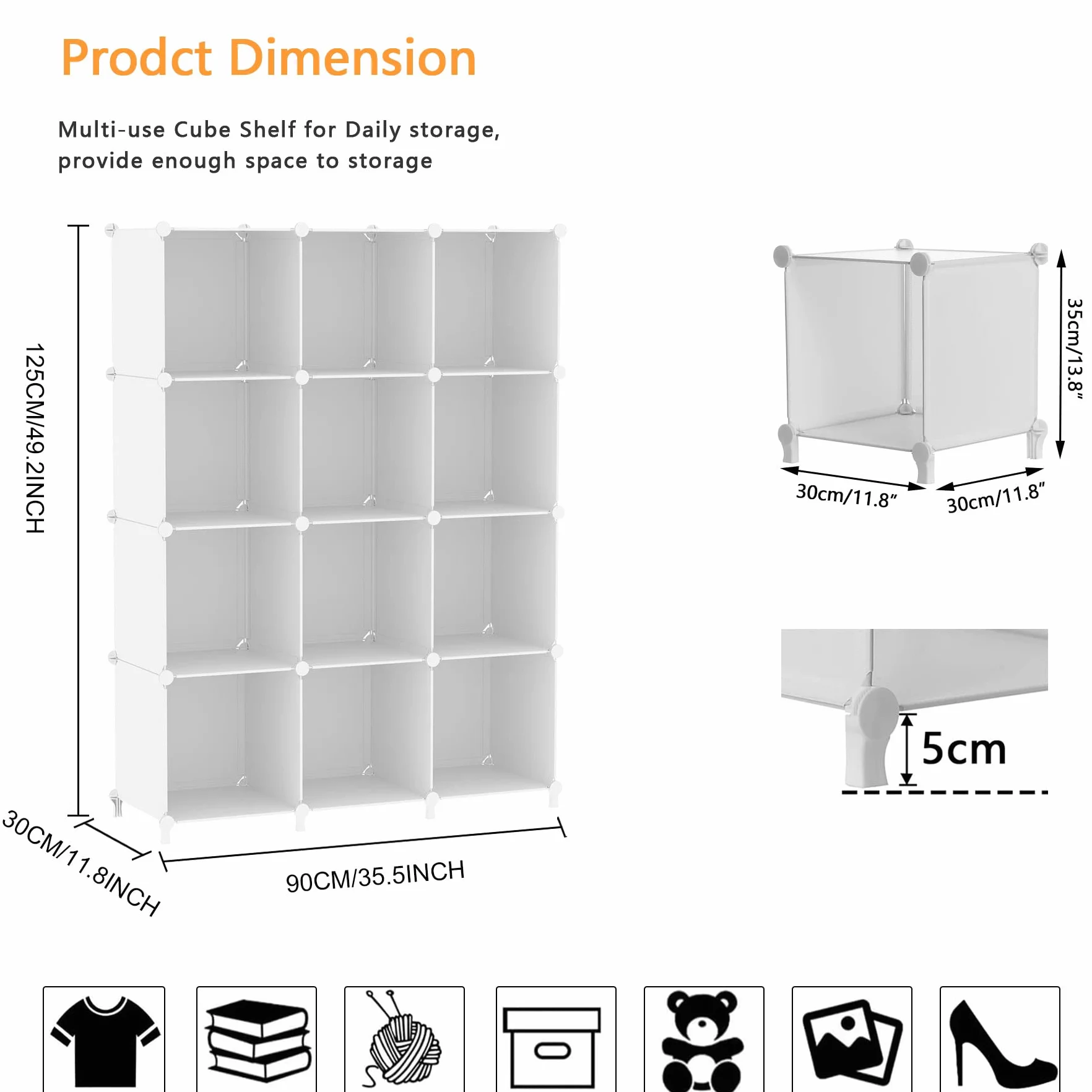AWTATOS Organizador de almacenamiento modular de 12 cubos de plástico con estantería y mazo de madera