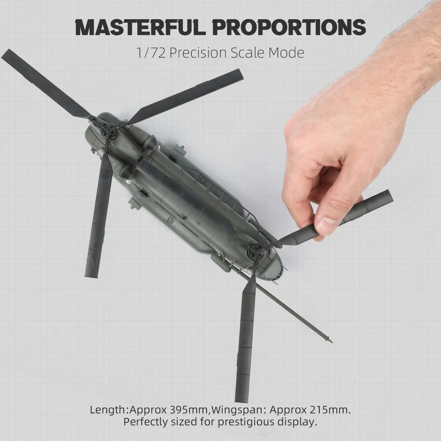 NUOTIE 1/72 MH-47G Chinook - Modelo de helicóptero de elevación pesada, avión militar de metal fundido a presión con rotores desmontables y soporte de exhibición de 15.6 pulgadas, gran escala