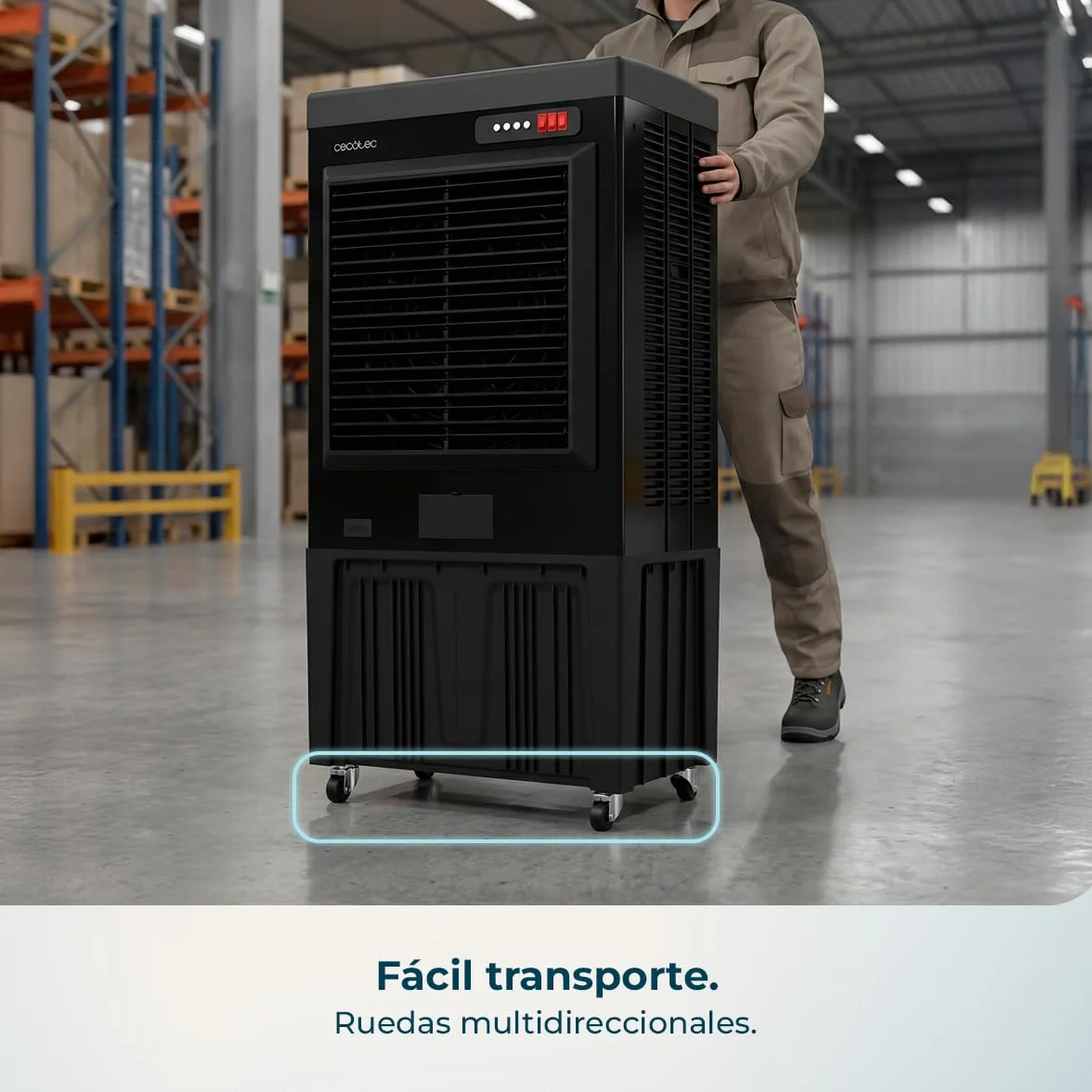 Cecotec Climatizador Evaporativo Industrial AirIndustry 110000. 350W, Depósito de 110 litros, Caudal de 9000 m3/h, 3 Velocidades Ajustables, Oscilación, Ruedas Multidireccionales