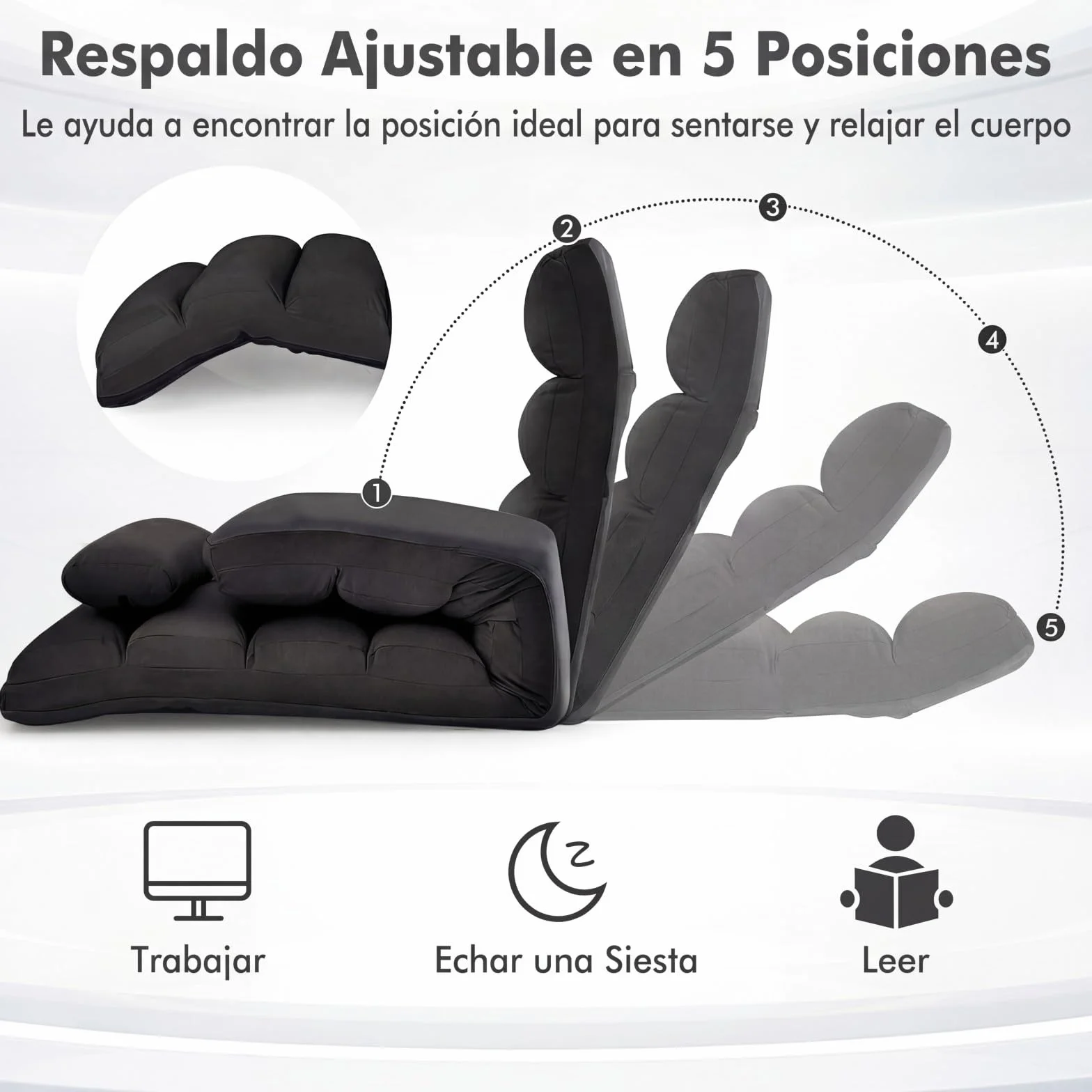 COSTWAY Sillón Cama Plegable en 5 Posiciones, Silla de Suelo con Respaldo Ajustable, Sofá Perezoso Individual con Reposacabezas Ideal para Jugar, Dormir, y Leer, Capacidad de Carga de 100 kg (Negro)