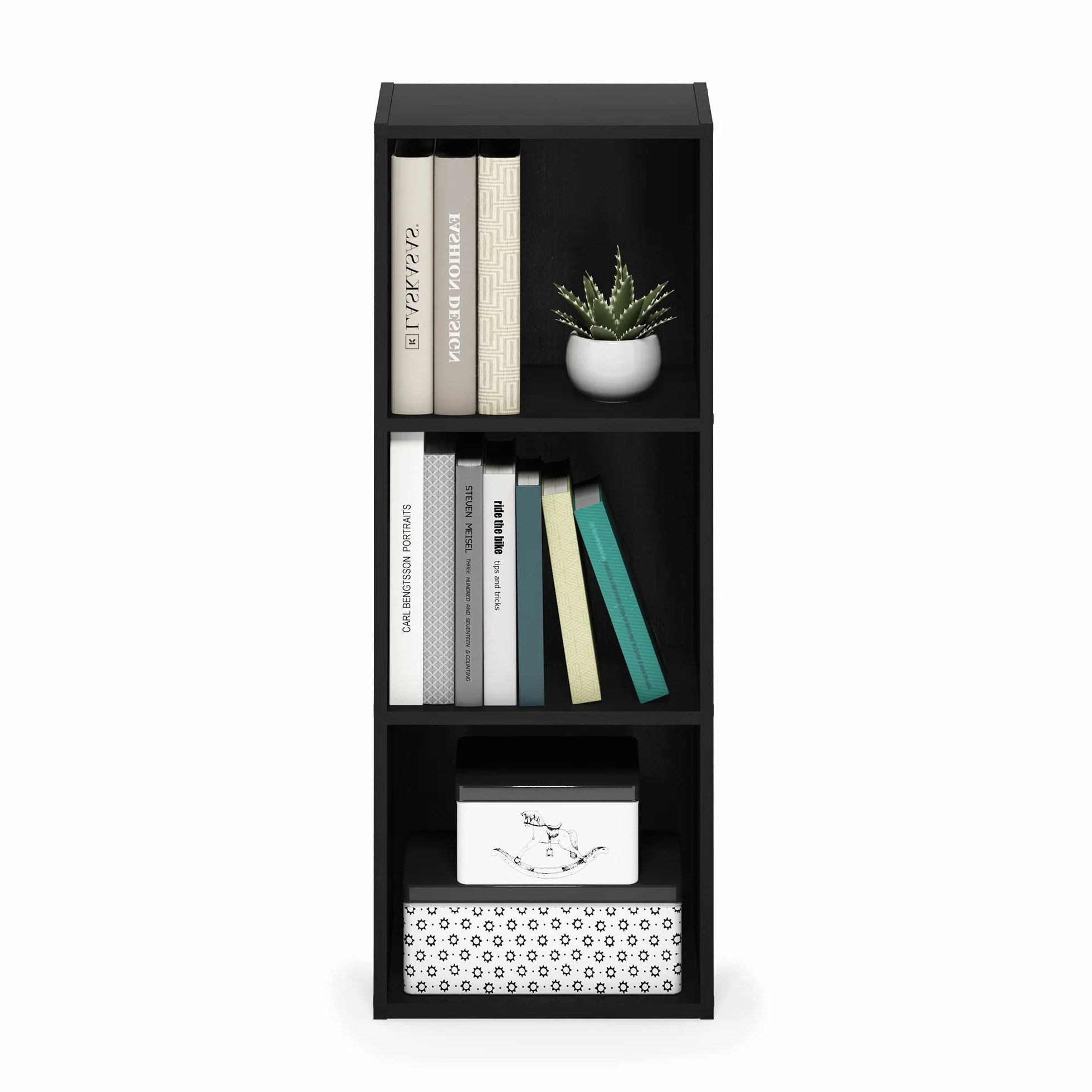 Furinno Pasir Estantería Abierta Librería de 3 Niveles, Madera Negra
