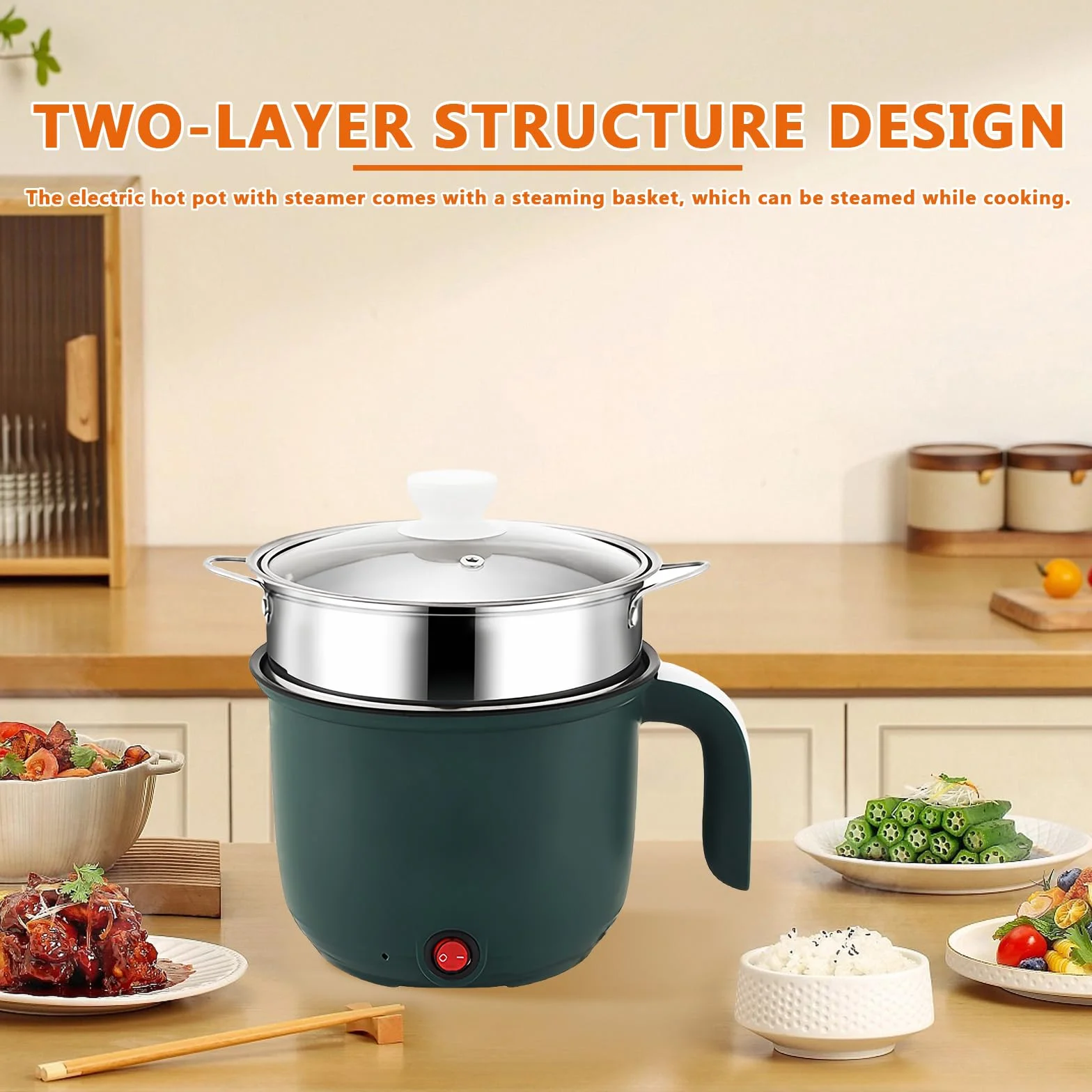 Olla eléctrica 1,8 L mini cocina antiadherente vaporizador sartén sopa rápida portátil viaje pasta