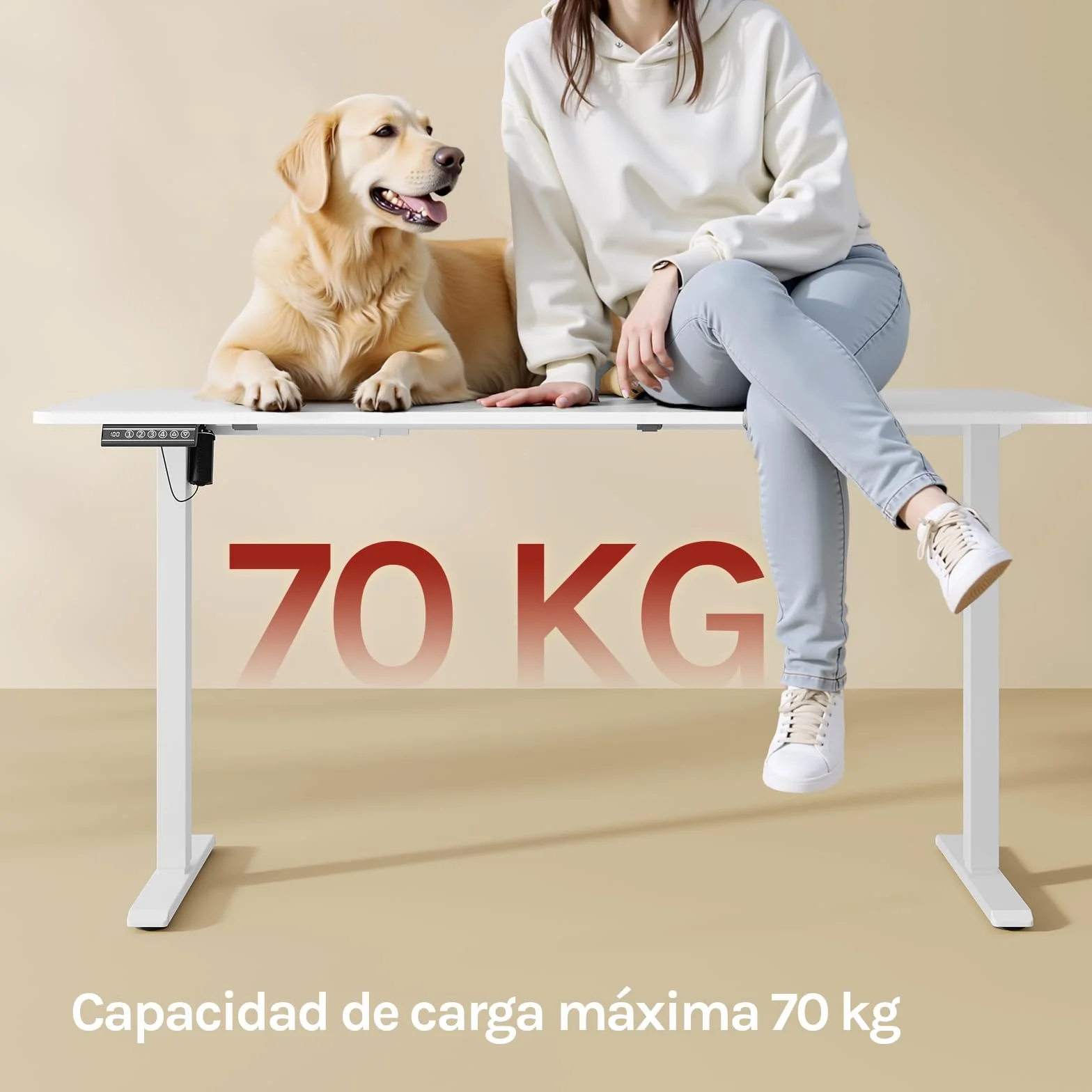 WOLTU Marco de Mesa Elevable, Estructura de Escritorio Elevable Eléctrico, Escritorio Regulable en Altura Ergonomica, Entre 72-120 cm, con Función de Memoria y Proteccion Anticolision, Blanco