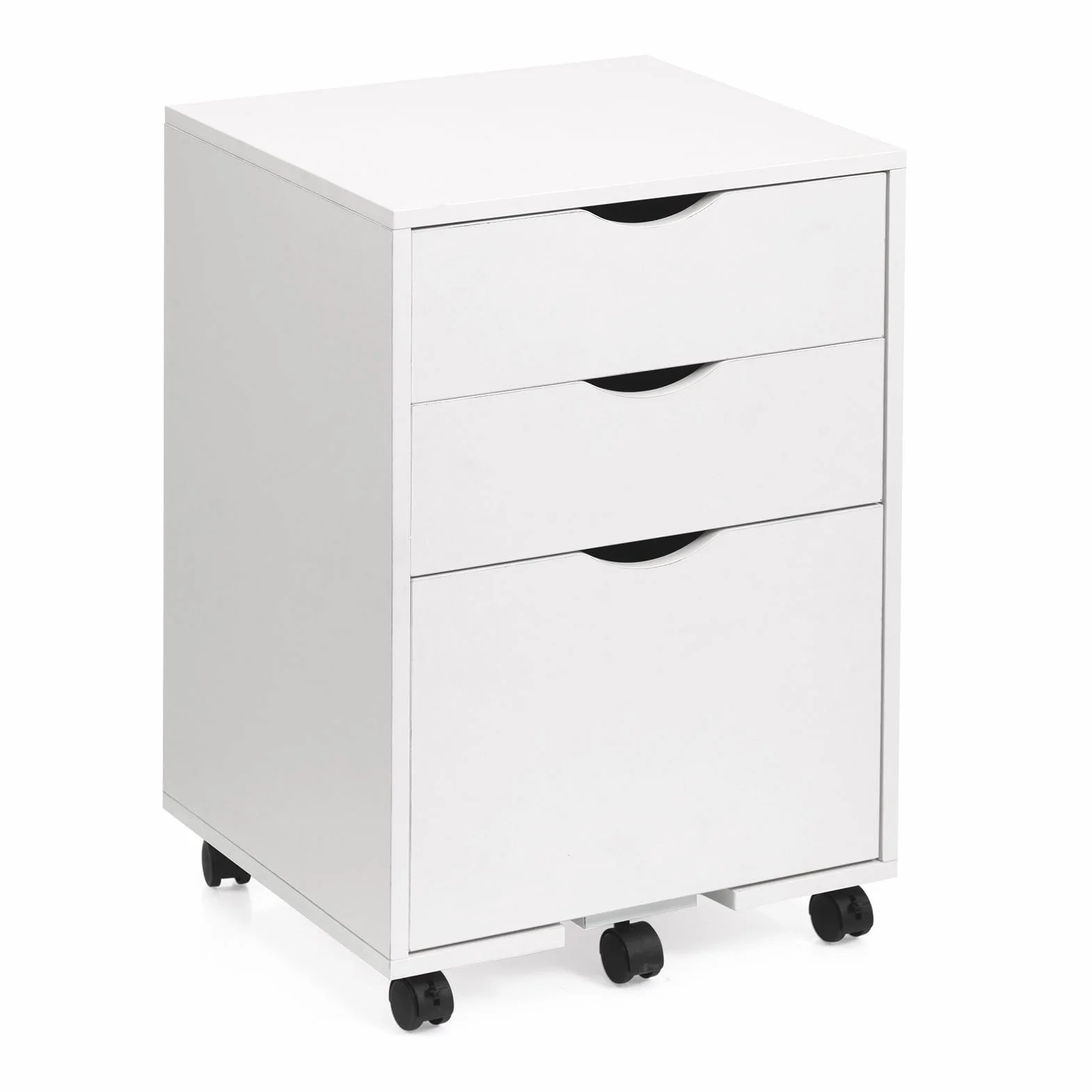 HollyHOME Armario de 3 cajones de madera con ruedas para colgar documentos, color blanco