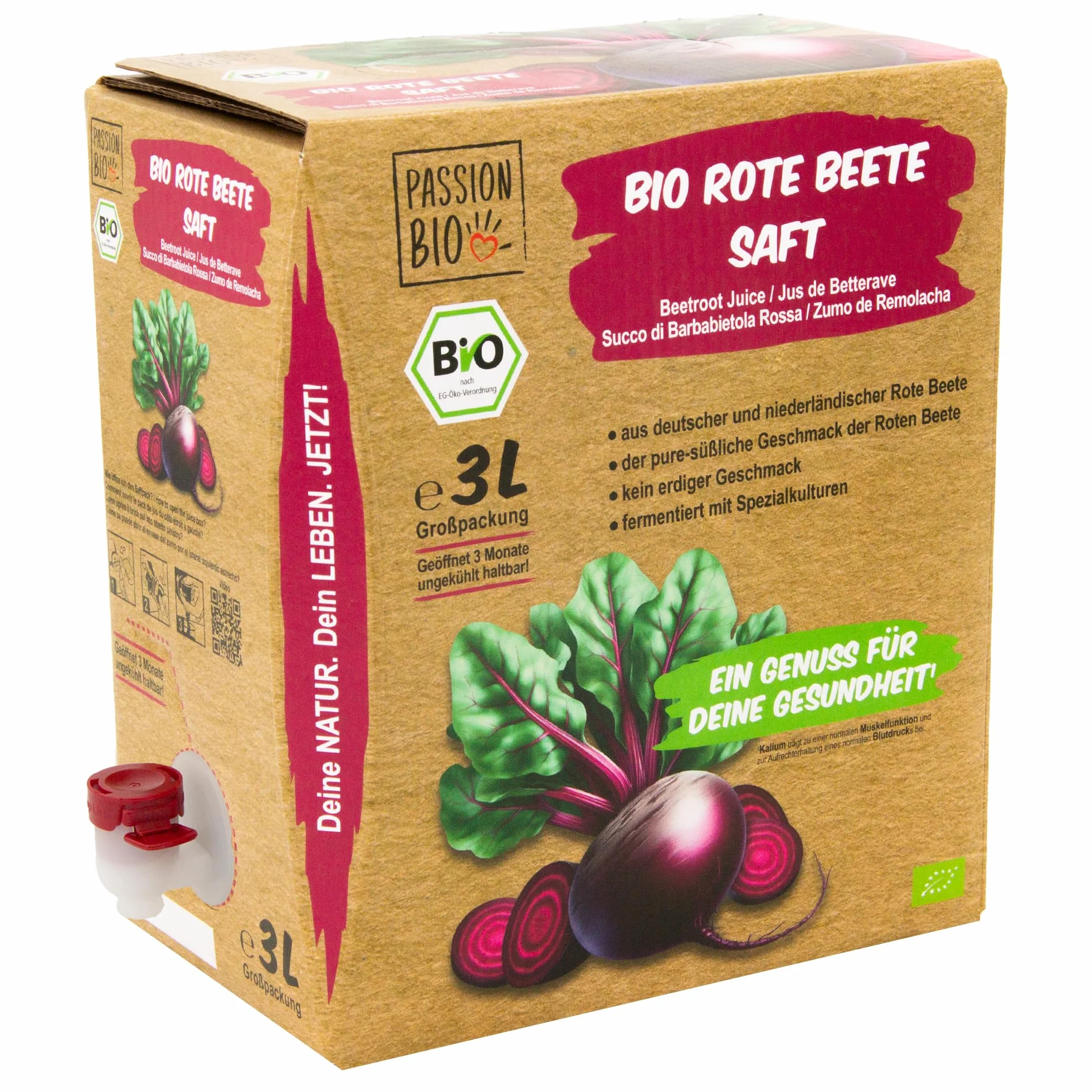 Zumo de remolacha ecológico 3 litros, orgánico, vegano, sin sabor terroso