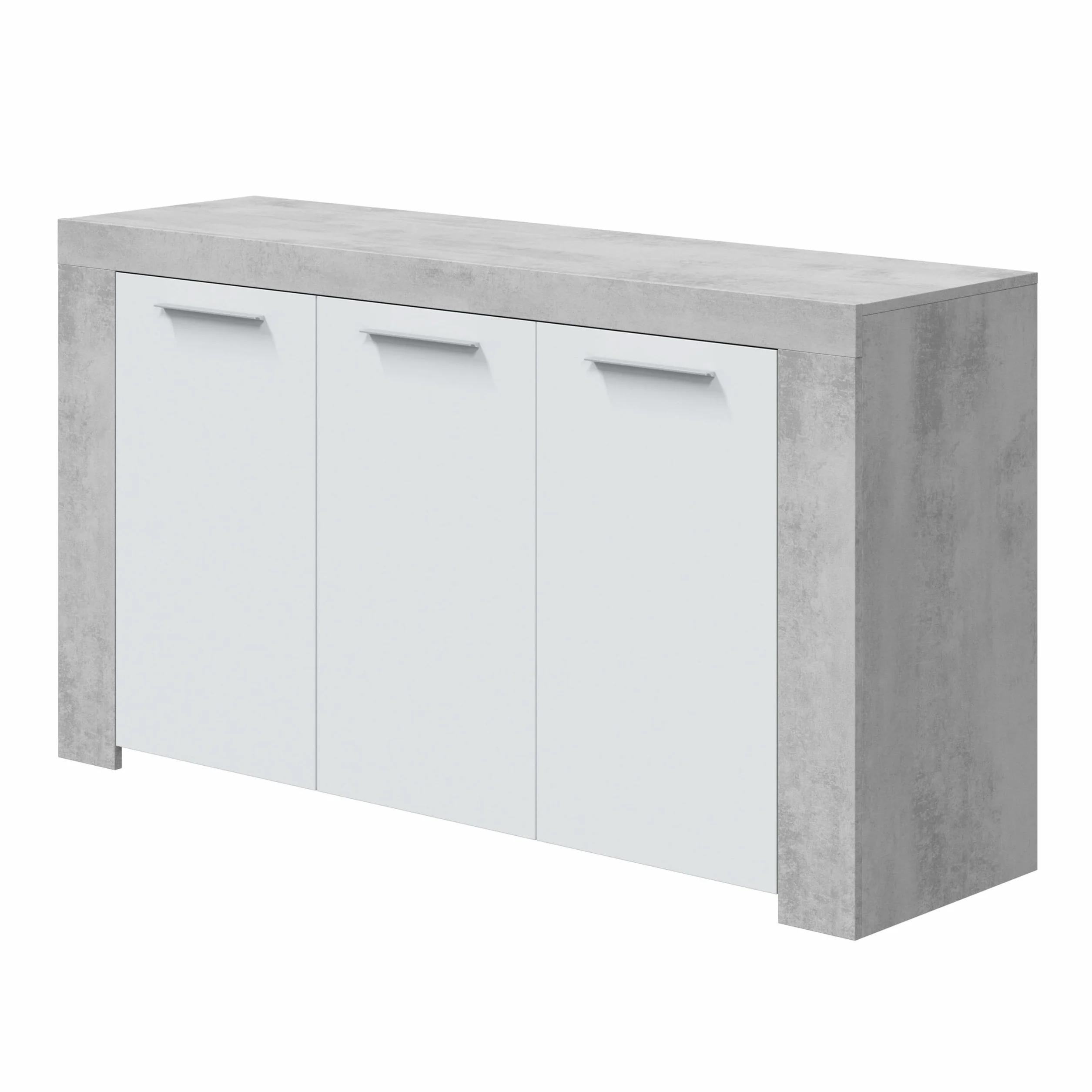 Habitdesign, Aparador, Buffet Moderno, Armario Auxiliar Comedor, Modelo Ambit, Color Blanco Artik y Gris Cemento, Medidas: 144 cm (Largo) x 42 cm (Fondo) x 80 cm (Alto)