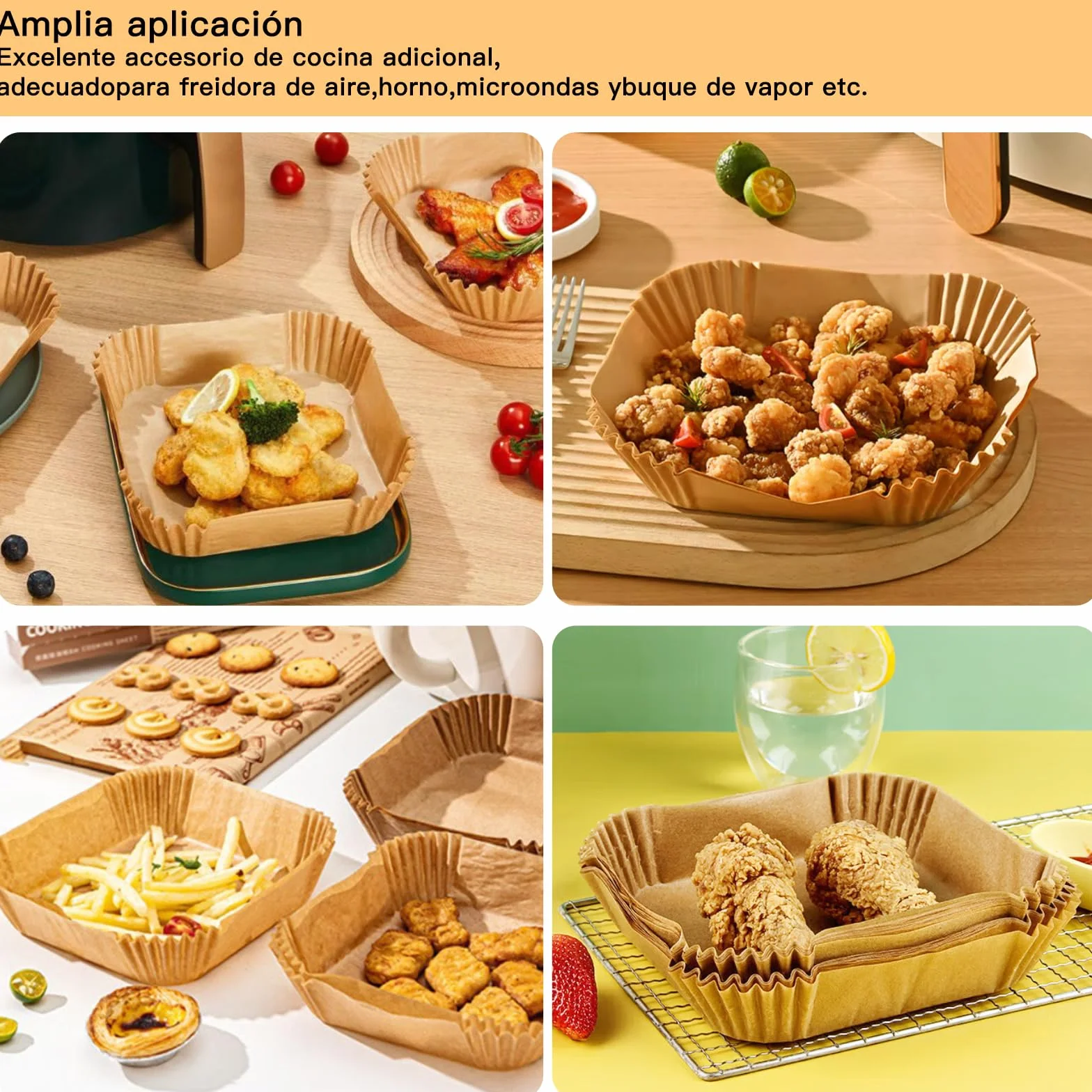 Papel Freidora Aire 16C100 Moldes Desechables Cuadrado 16-20 cm BPA Free Accesorios Sin Aceite