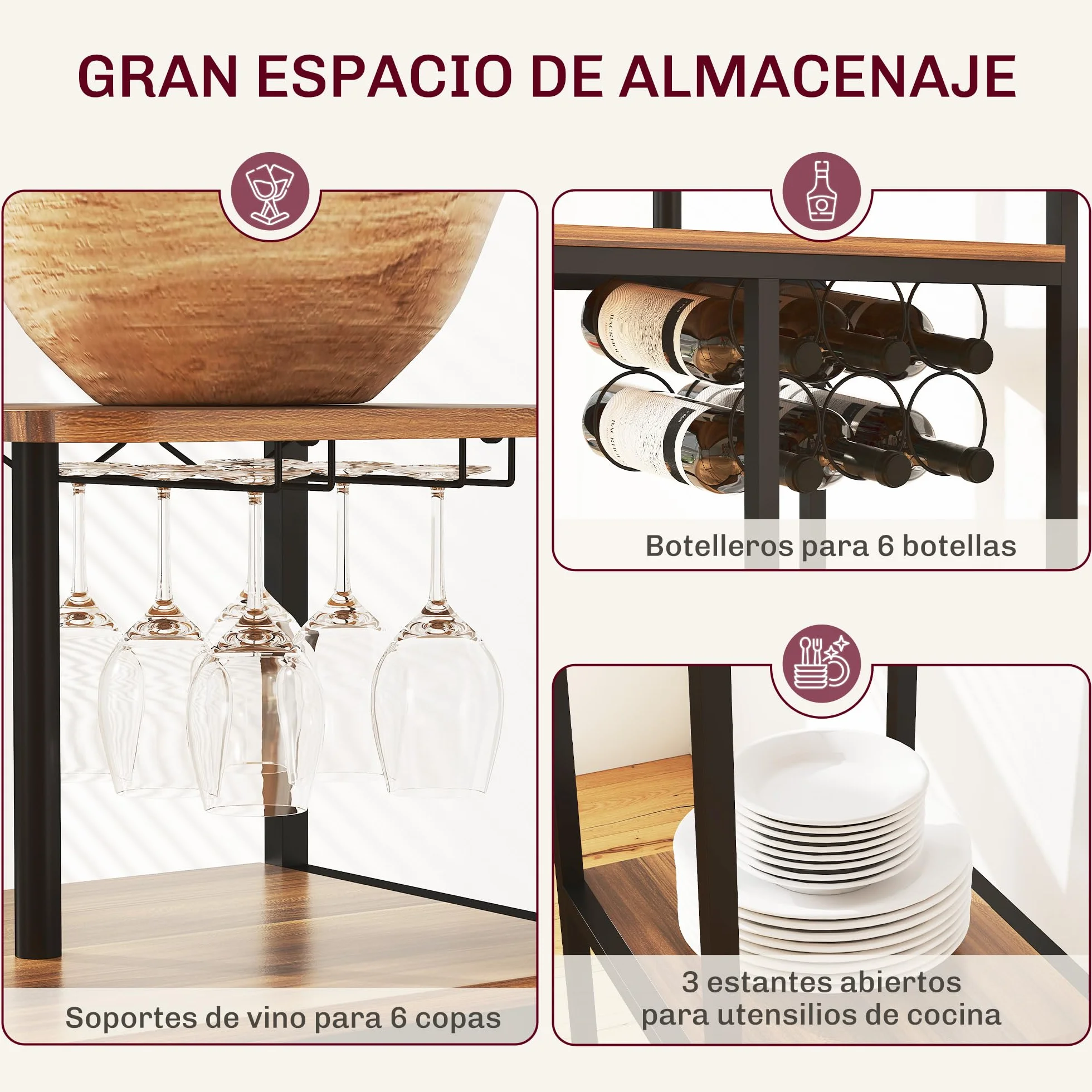 HOMCOM Juego de Mesa y Taburetes de Bar Mesa Alta de Cocina con 2 Taburetes Laterales Abatibles Soporte para Vinos y Estantes Estilo Industrial Marrón y Negro