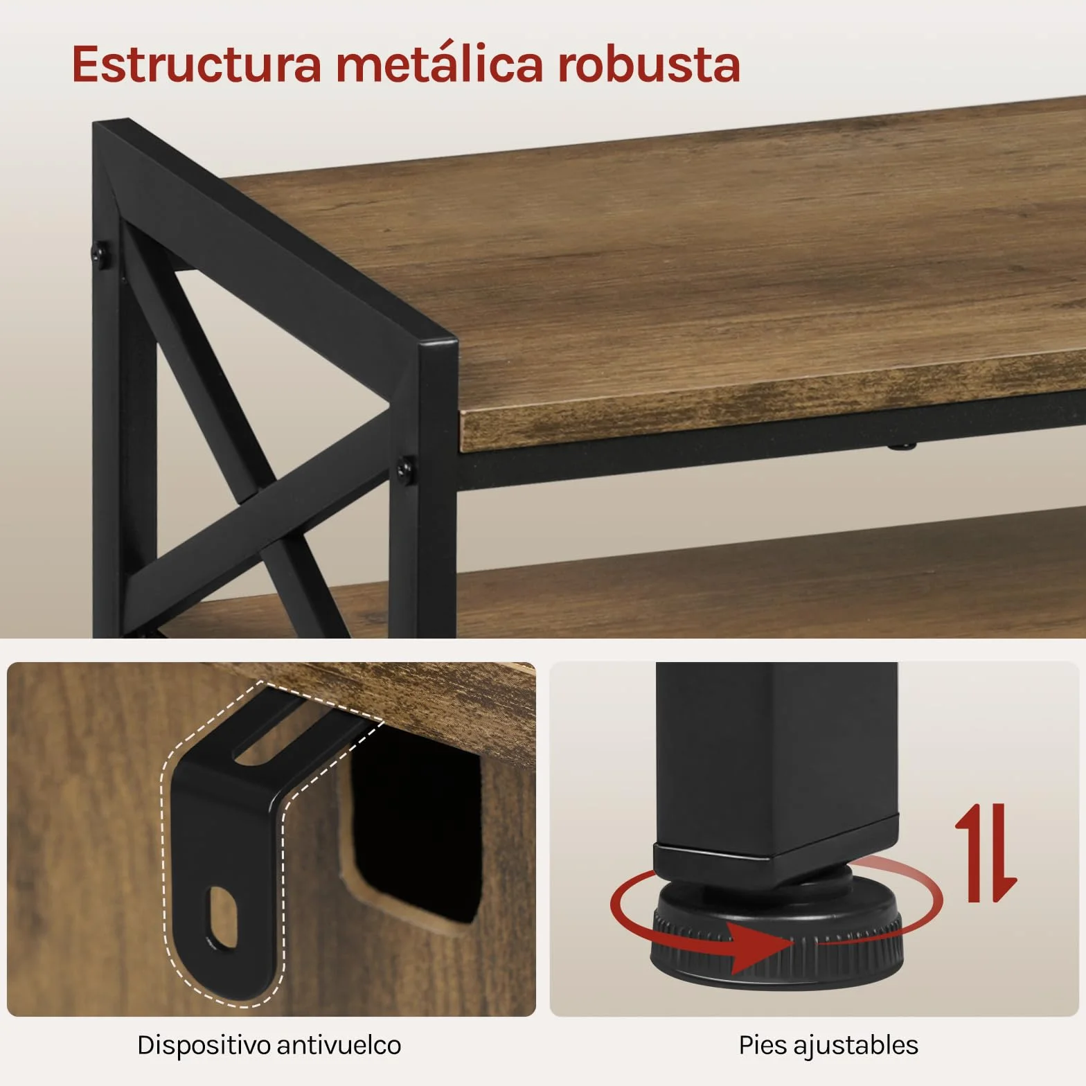 WOLTU Aparador Cocina de Almacenamiento, 3 Puertas, Estantes Ajustables, Mueble Auxiliar de Almacenaje para Cocina Salón y Comedor, Estructura Metal y Madera, 110x33x75 cm, Madera Marrón