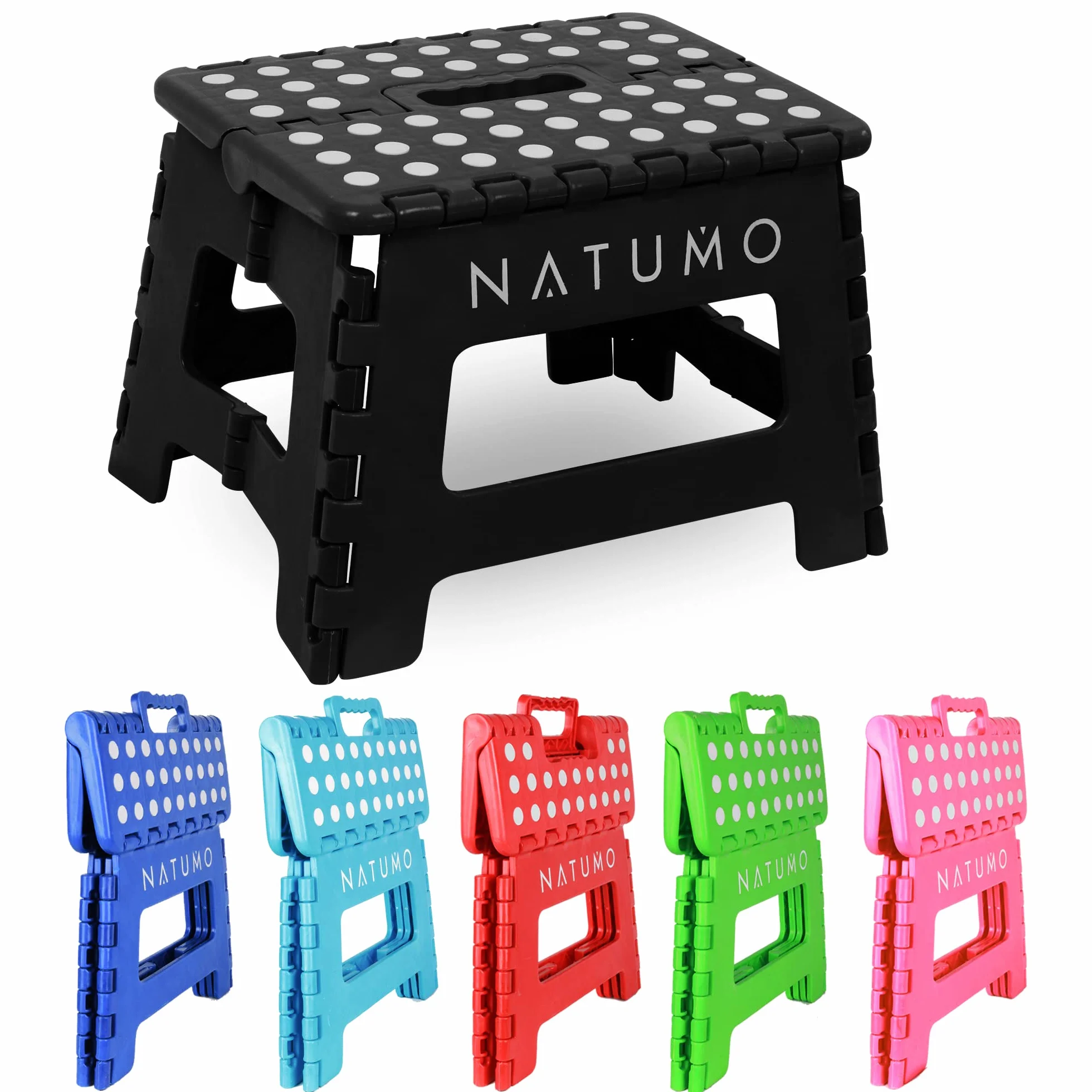 Natumo® - Taburete plegable para 150 kg, taburete de cocina, baño, silla plegable de jardín, pequeño reposapiés para niños, ayuda para ascenso, lavabo, para niños y adultos