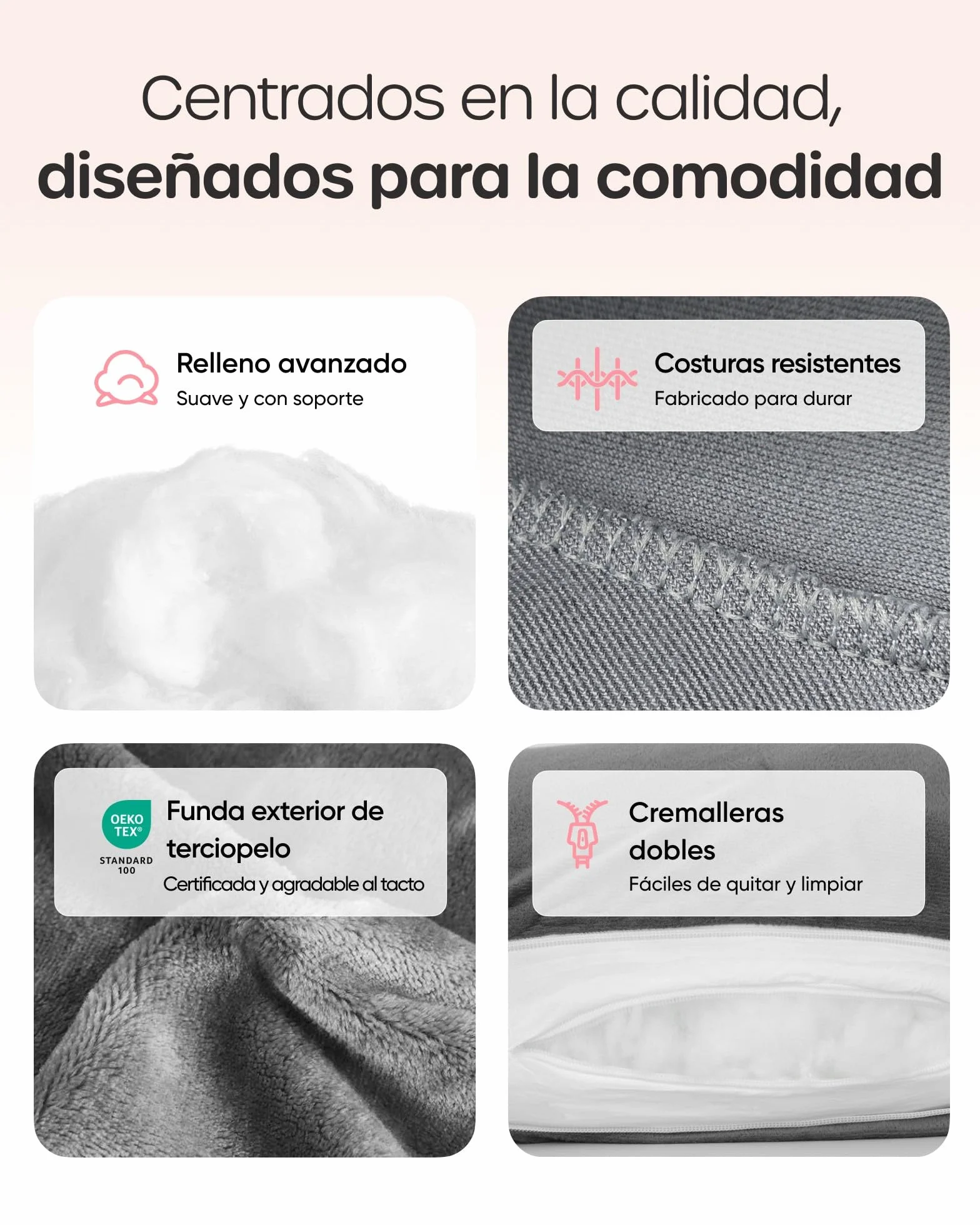 Almohada Embarazada Dormir en Forma de U, Cojin Embarazo Soporte Espalda Caderas Piernas Funda Terciopelo Lavable Gris