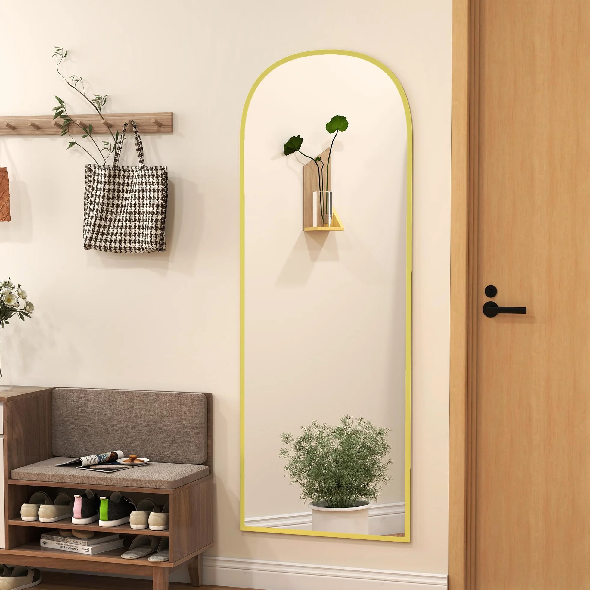 HOMCOM Espejo de Pie Cuerpo Entero de Aleación de Aluminio Espejo de Pared con 2 Formas de Uso Rectangular 60x1,5x165 cm Dorado