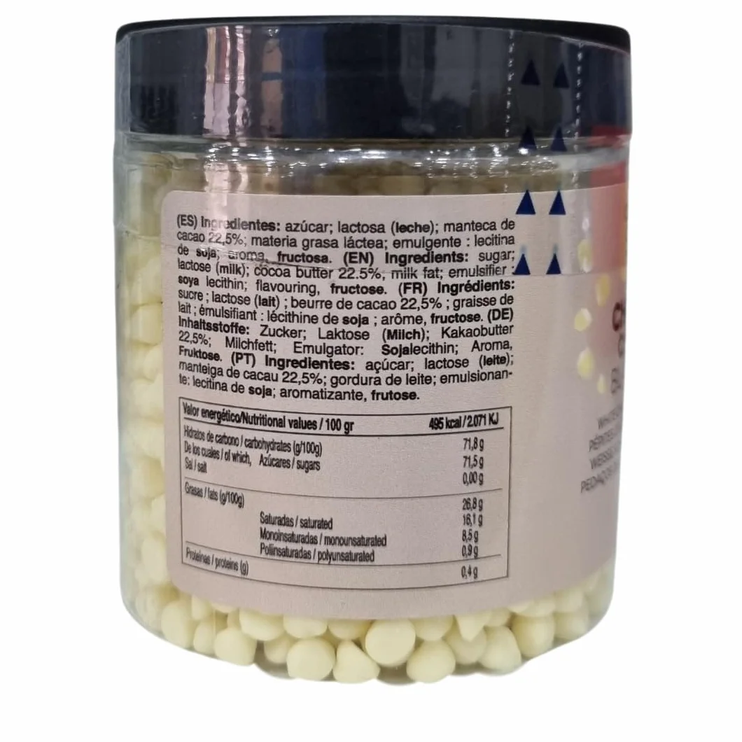 Pepitas de Chocolate Blanco Sin Gluten, Chispas de Chocolate para Repostería, 200g