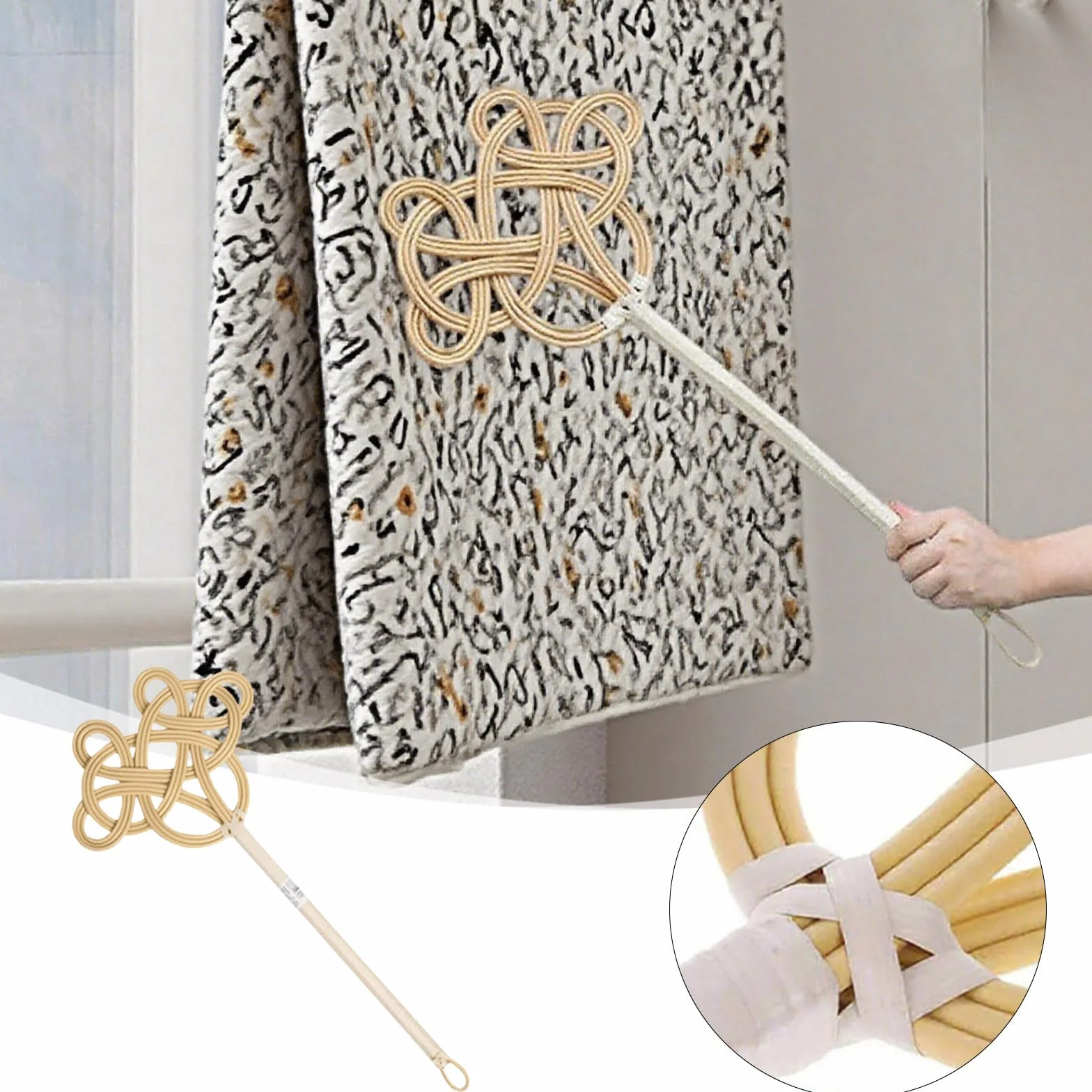 Batidor manual de alfombras de ratán 60 cm beige