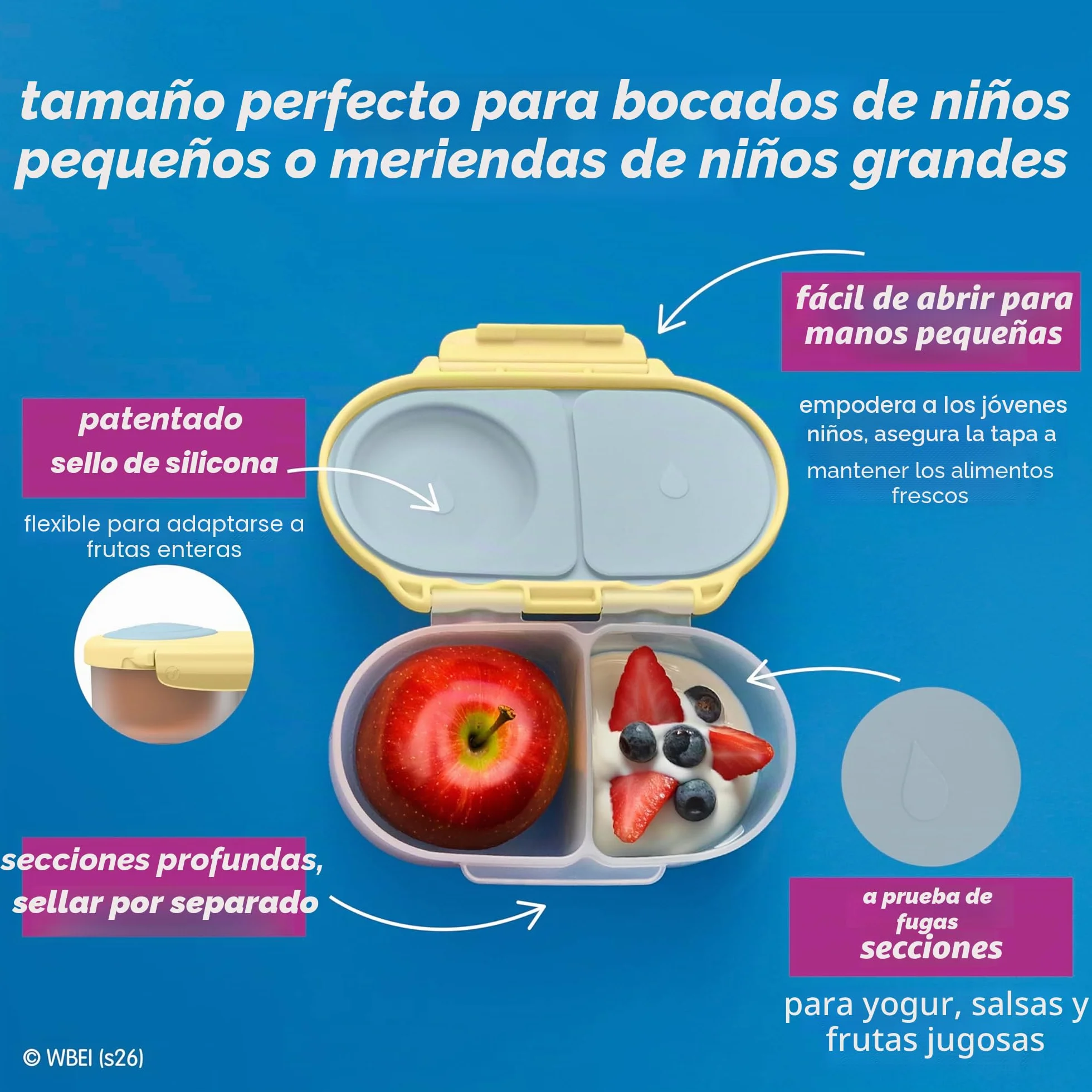 b.box Looney Tunes Fiambrera Infantil con Compartimentos | Bento Box Infantil Mini con 2 Compartimentos Herméticos | Caja de Almuerzo y Picoteo para Niños | Cabe 1 Fruta Entera | Sin BPA