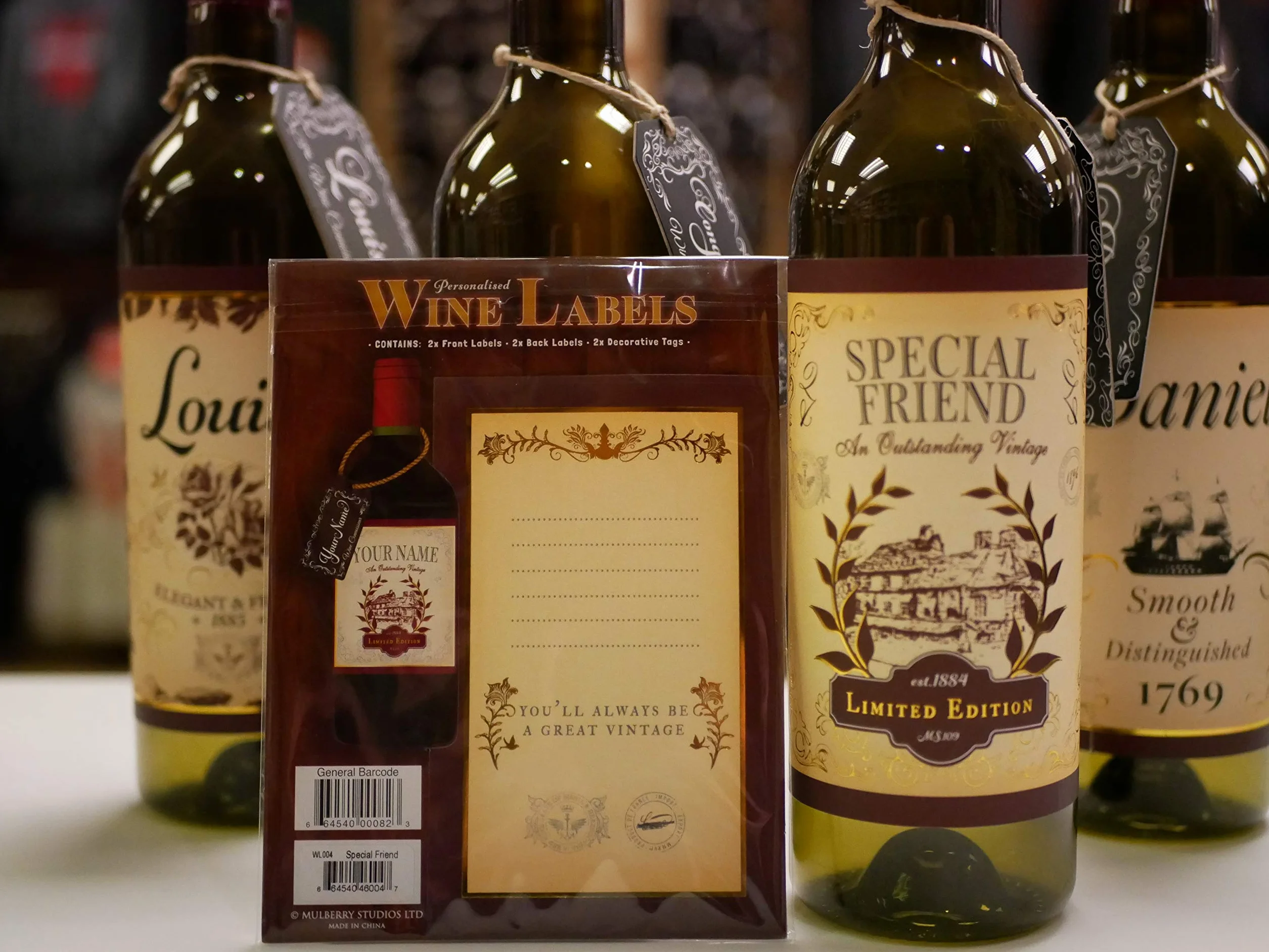Malcolm etiqueta de vino, 2 etiquetas frontales y traseras y 2 etiquetas