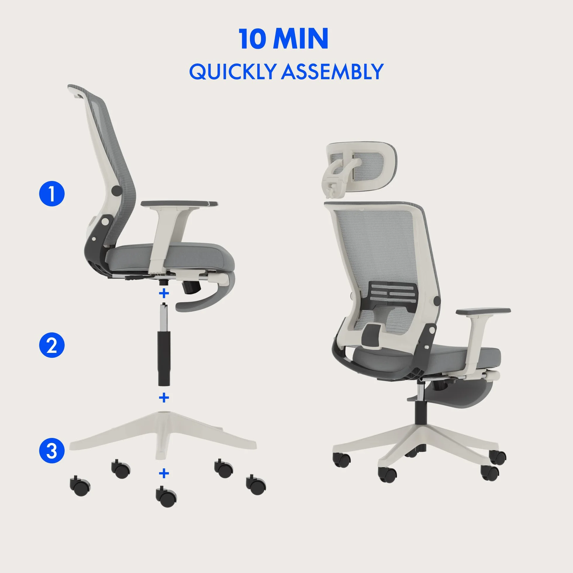 FLEXISPOT FLODPLUS Silla Ergonómica de Oficina Plegable con Soporte Lumbar, Reposabrazos Ajustables, Reposacabezas 2D y Malla Transpirable