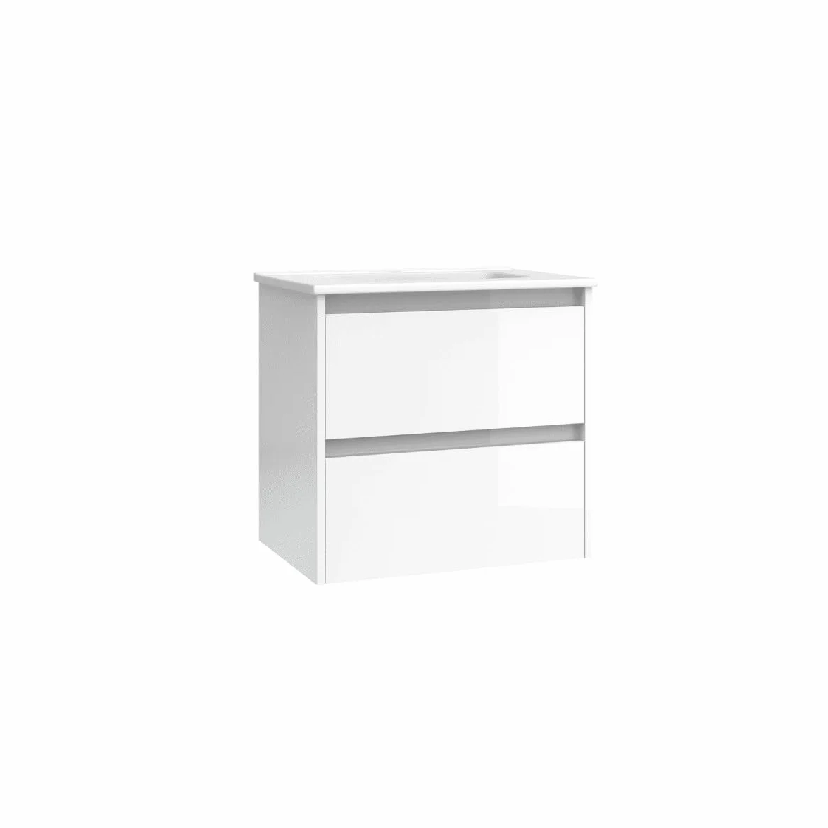 Mueble de Baño Suspendido Fondo Reducido con Lavabo Cerámico| Mueble Volado 2 Cajones | 50 cm Blanco Brillo