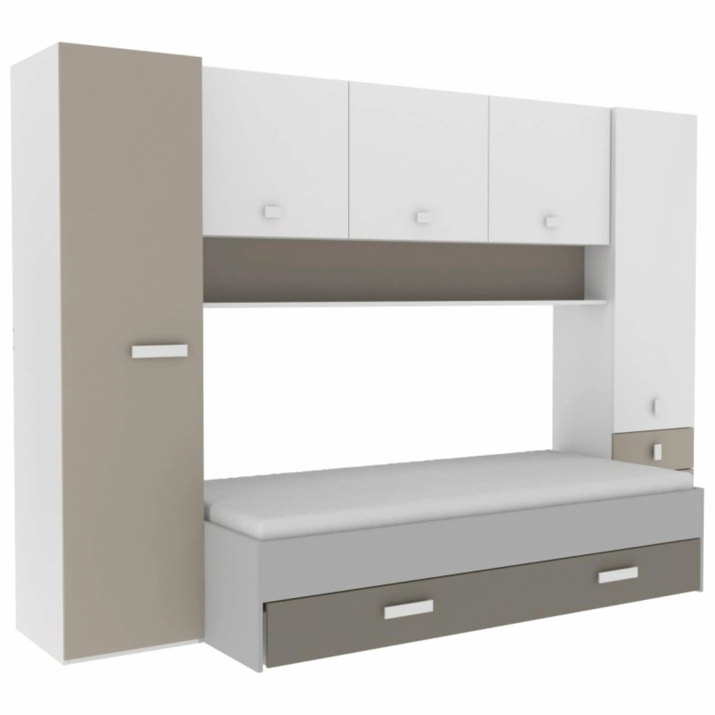 Miroytengo Pack Dormitorio Infantil Juvenil Tidy Color Blanco Y Arcilla Habitación Moderno (Armario + Cama + Cajón)