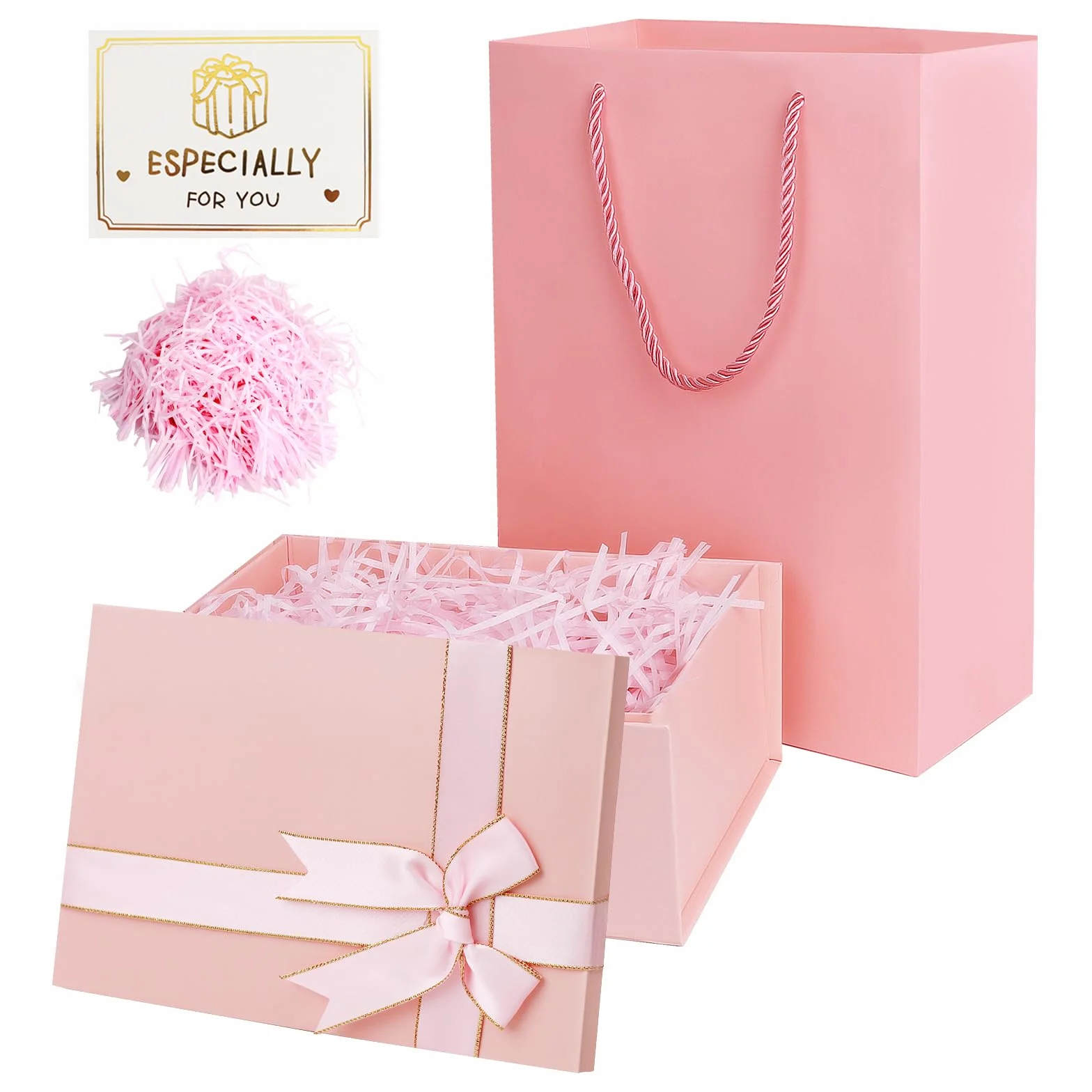 Caja Regalo Cumpleaños, Regalo Cuadrada Plegable con Bolsa, Caja de Regalo Grande con Tapa y Tarjeta para Bodas Aniversarios Fiestas San Valentín