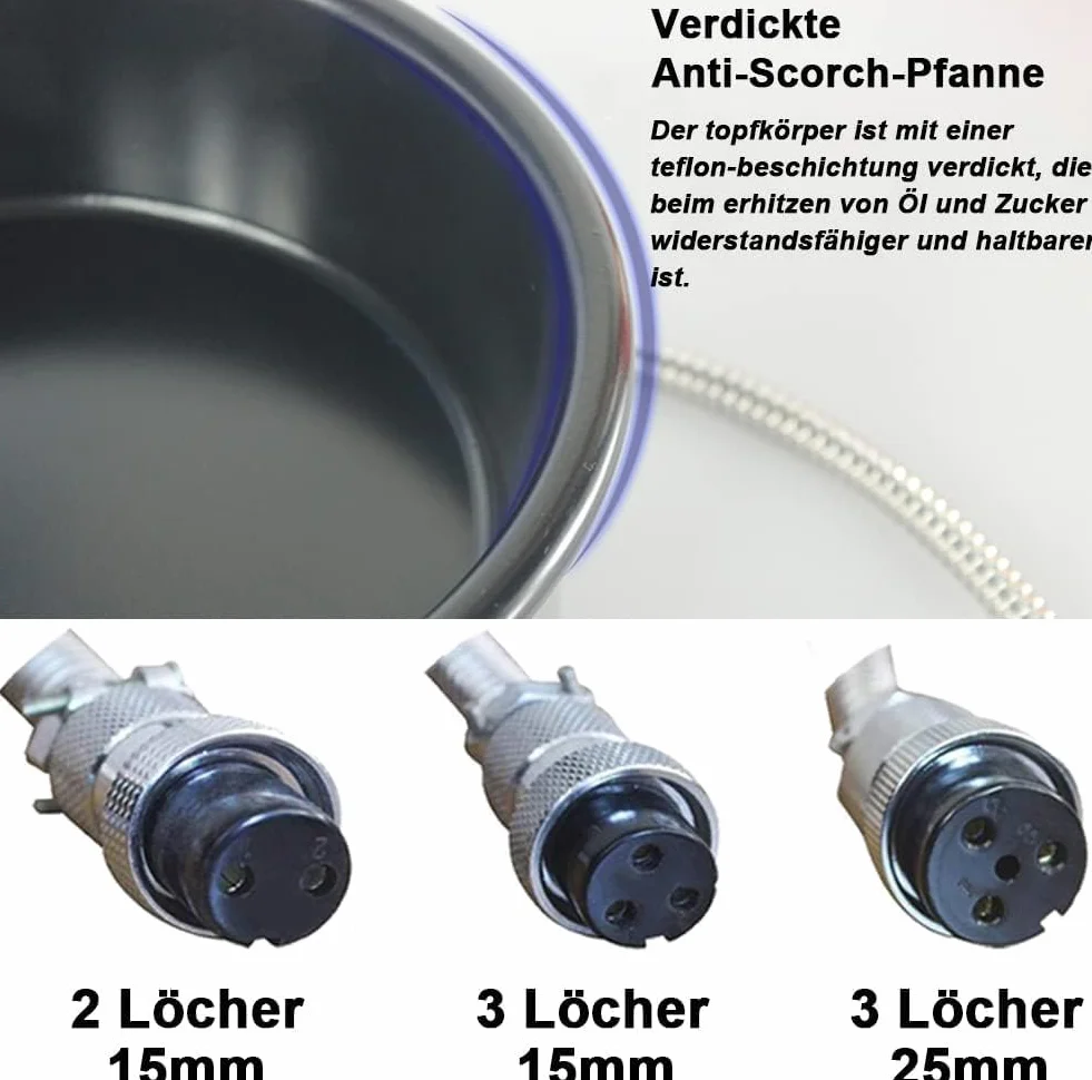 Máquina de Palomitas de Aire Caliente con Accesorios, Olla 230g, Sartén Antiadherente Anti-quemaduras, 3 Fori-15 mm