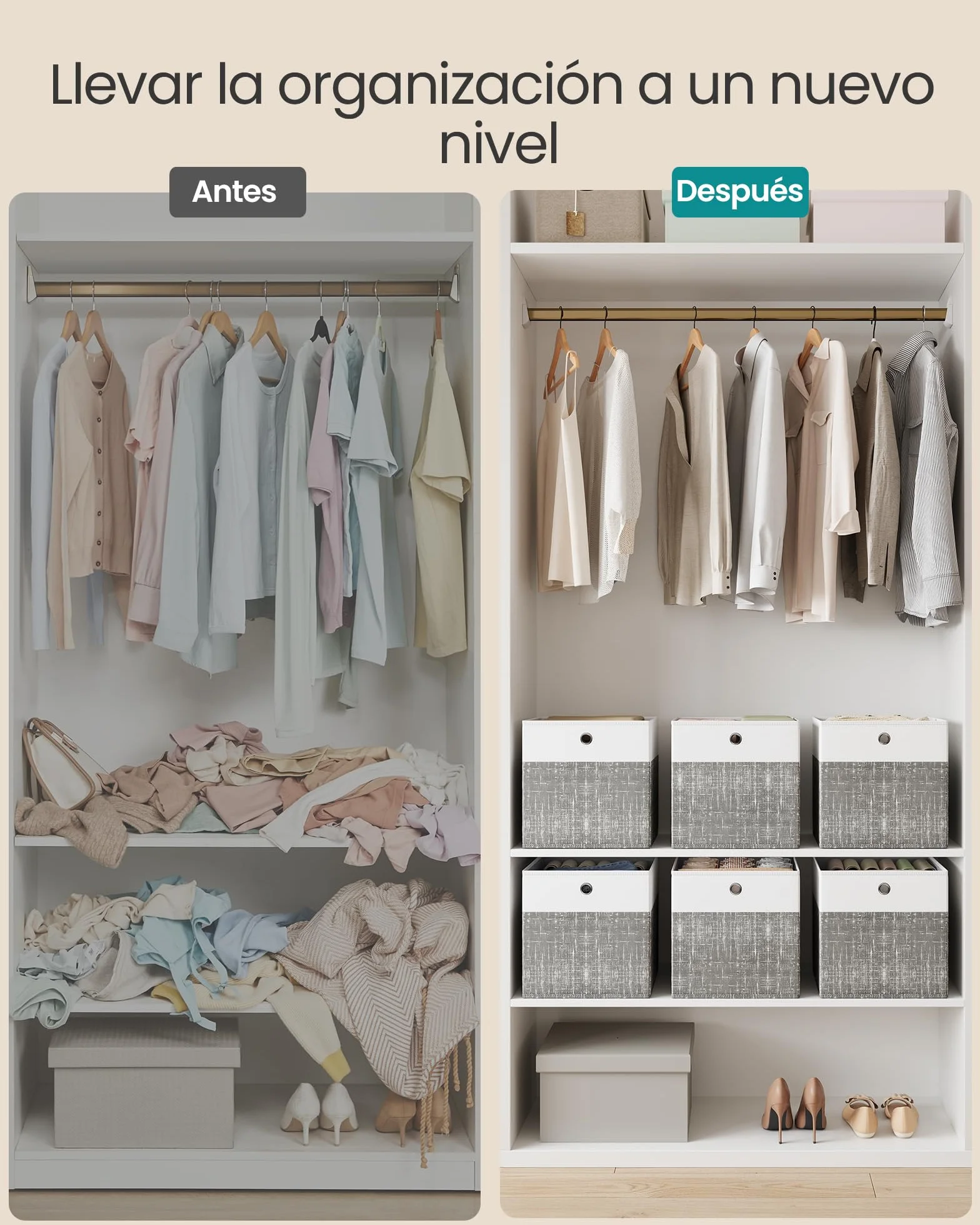 SONGMICS Caja de Almacenamiento, Set de 6, Cajas Organizadoras de PP, 30 x 30 x 30 cm, Blanco Nube y Gris Claro