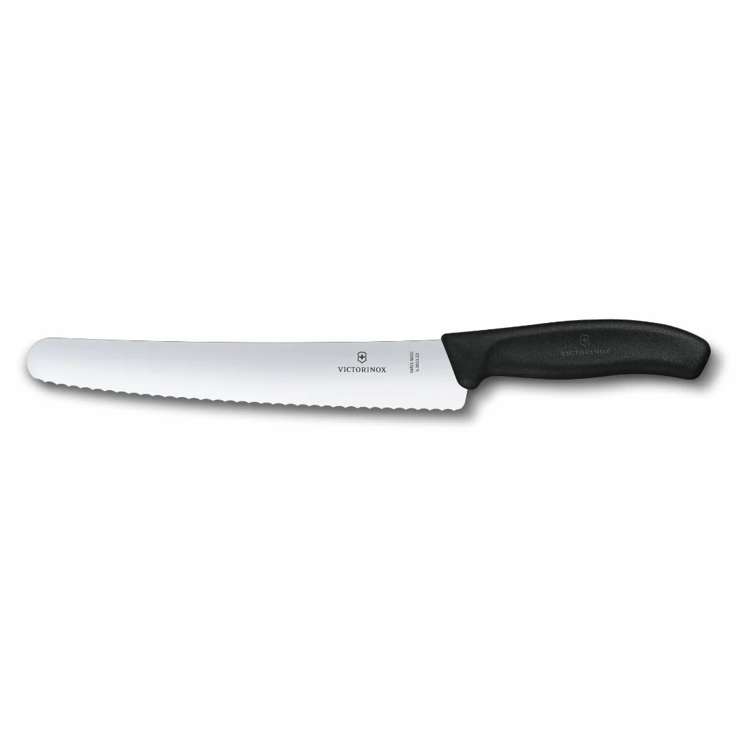 Victorinox Swiss Classic Cuchillo para pan con filo dentado, redondo, fabricado en acero inoxidable, apto para el lavavajillas y de color negro