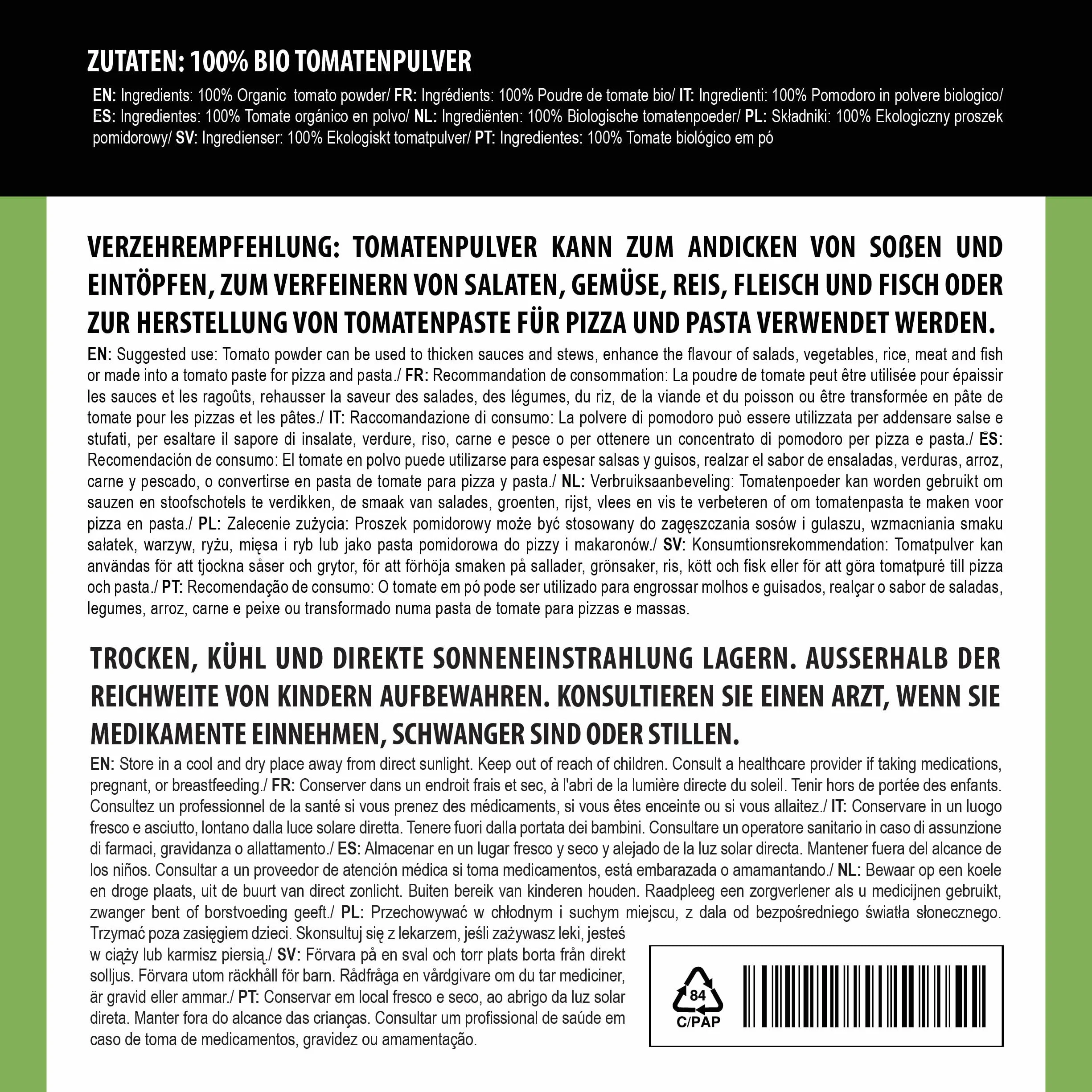 Alpi Nature Tomate Orgánico en Polvo 500g, Condimento de Tomate Seco