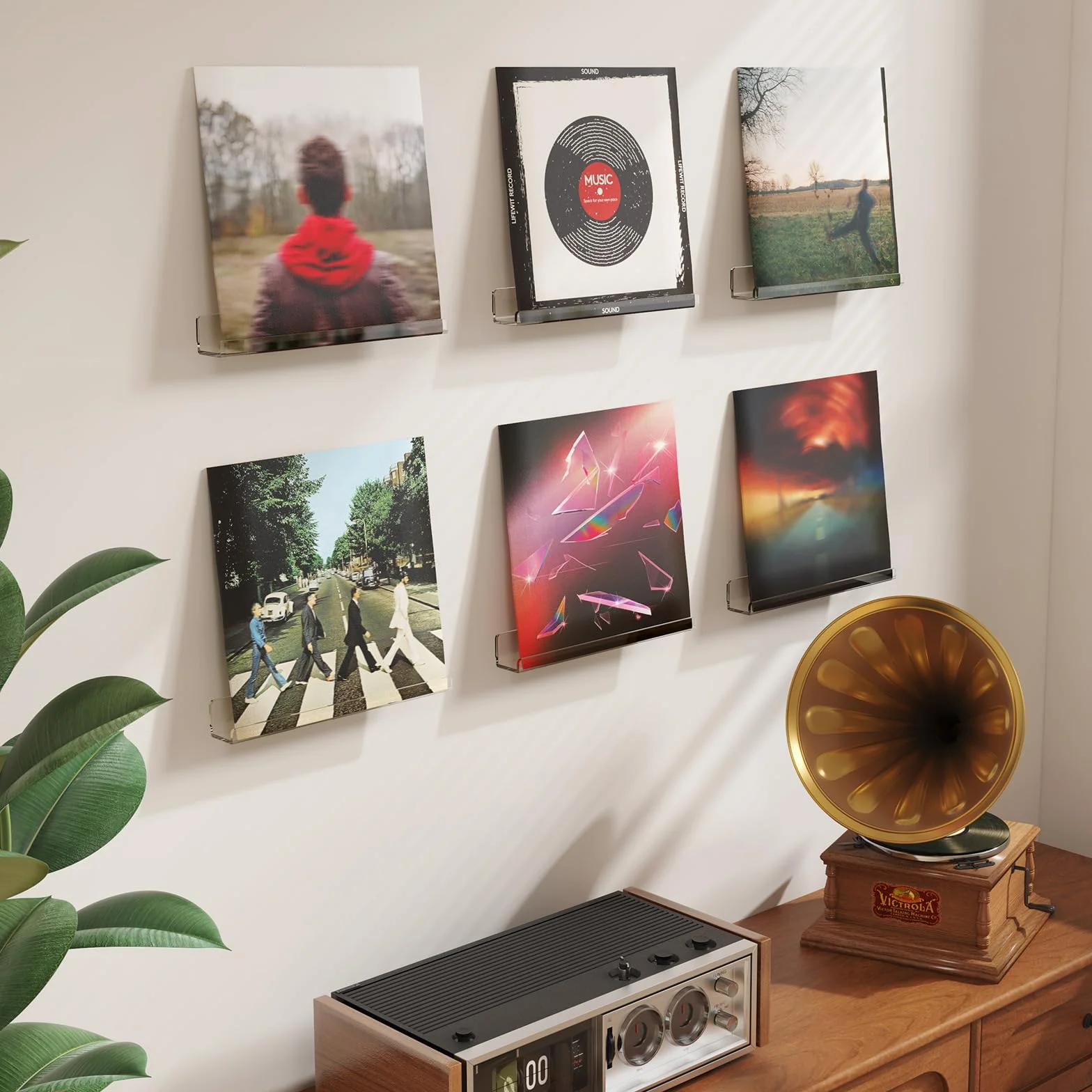 Lifewit Estantes Flotantes para Vinilos de 12 Pulgadas Paquete de 6 Unidades de Acrílico Transparente