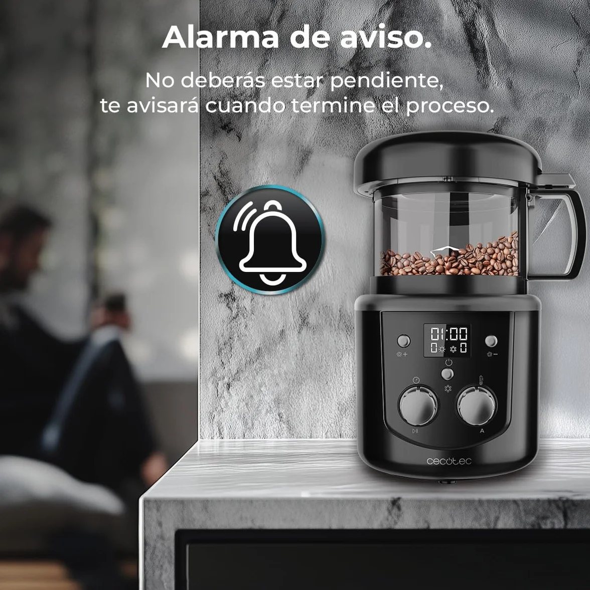 Cecotec Tostadora de Café en Grano Eléctrica Roaster Booster 1400W, Tueste Automático o Manual, Capacidad 100-150gr
