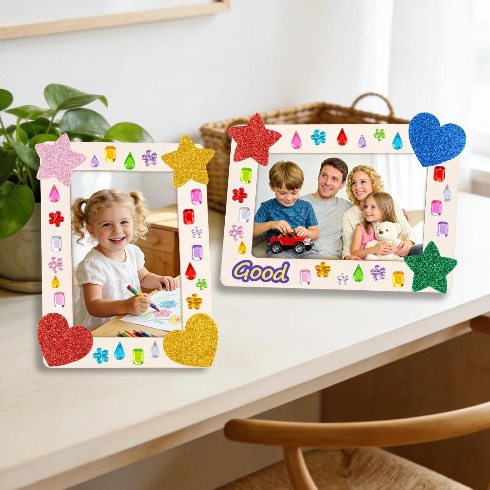 10 Pcs Marco de Foto Decoración para Niños, 19 x 14 cm Marcos de Madera para Manualidades, DIY Marco Fotos con 12 Rotuladores y Pegatinas, Ideal para Cumpleaños Infantiles, Manualidades