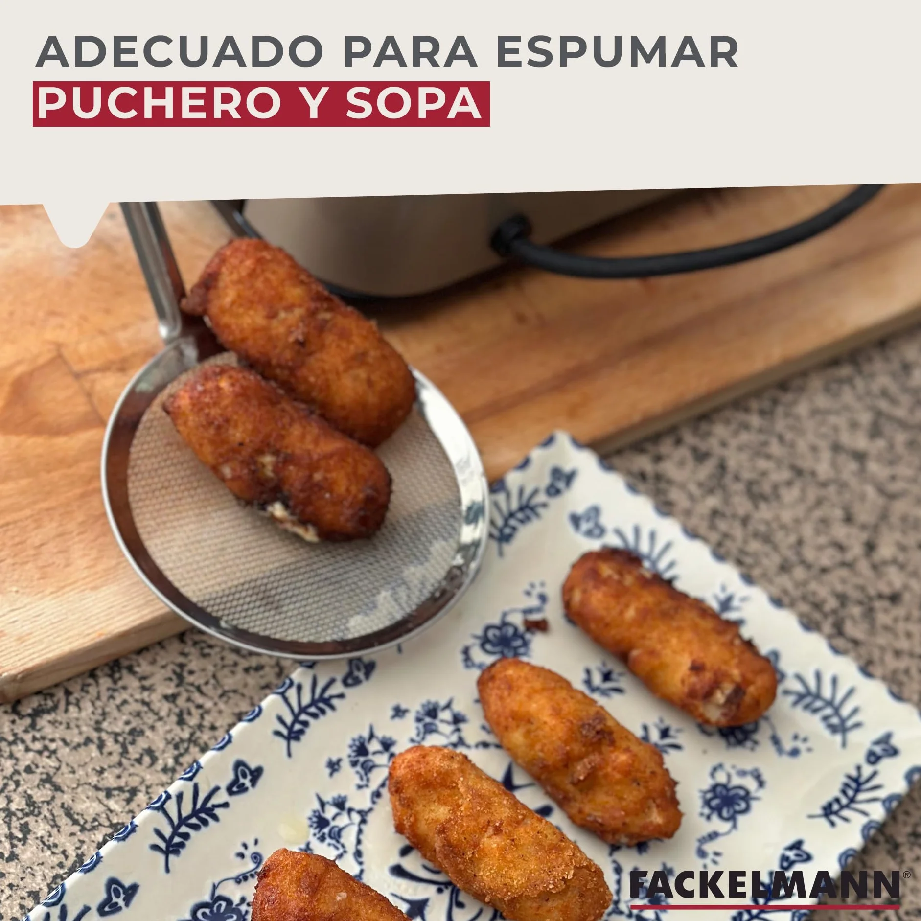 Fackelmann Espumadera de Malla, Acero Inoxidable, 30x11x8 cm, Naranja y Gris