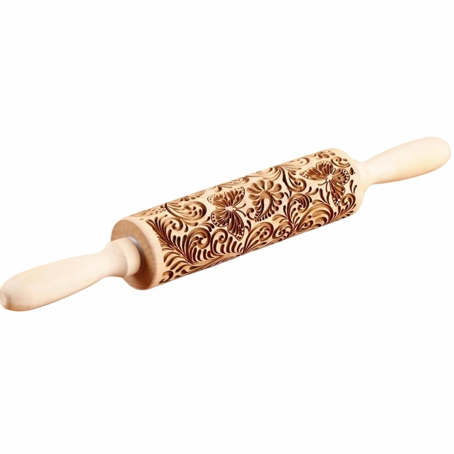 Rodillo de madera con relieve de mariposa de 13,7 pulgadas for repostería, cocina, herramientas for hornear, grabado profundo de enredadera de árbol, sello for galletas. para Cocina, Pastelería