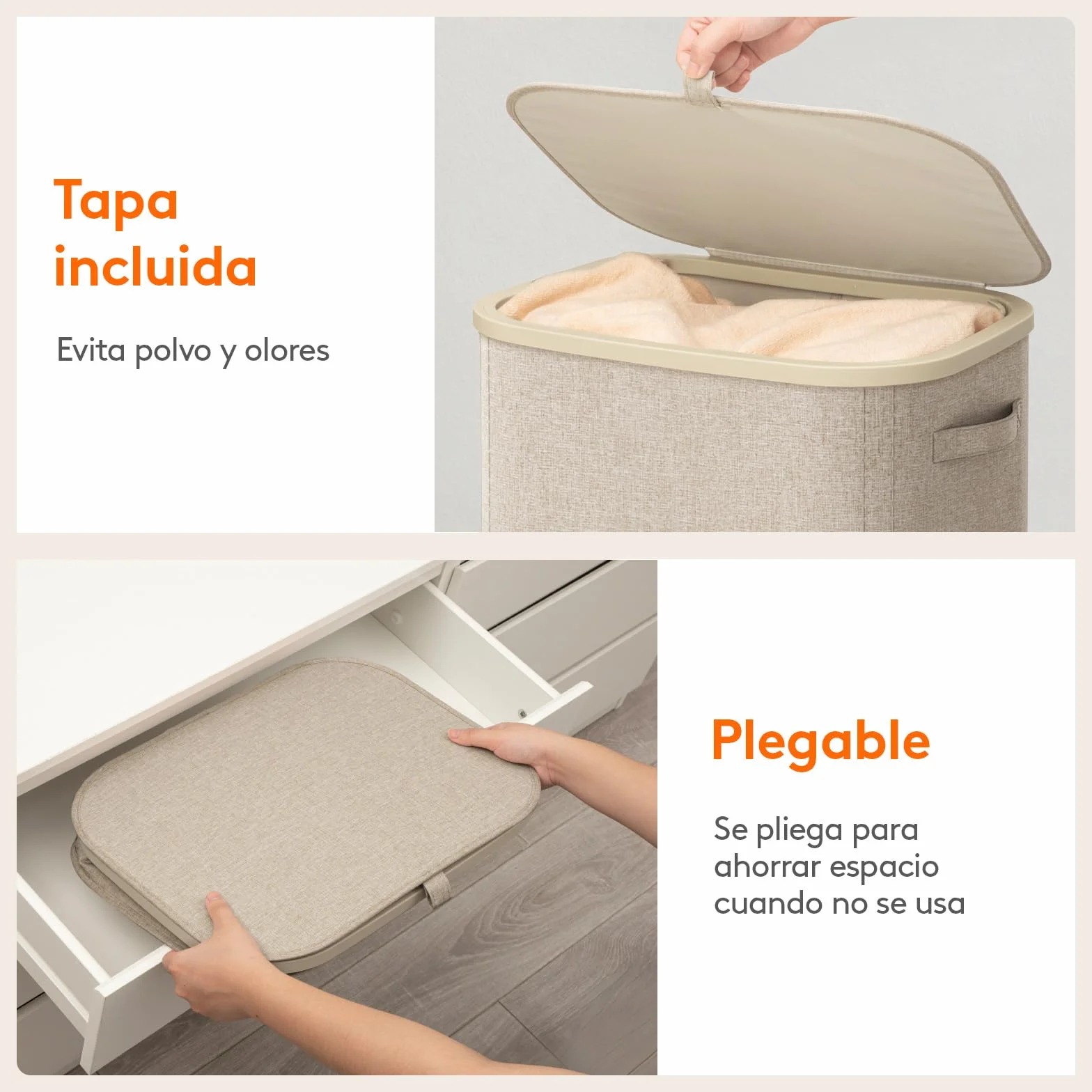 Lifewit Cesto Ropa Sucia, Cesta Ropa Plegable con Bolsa Extraíble y Asa, Cubo Ropa Sucia con Tapa, Laundry Basket para Dormitorio, Baño, Lavandería, Dormitorio, 105 L, Beige