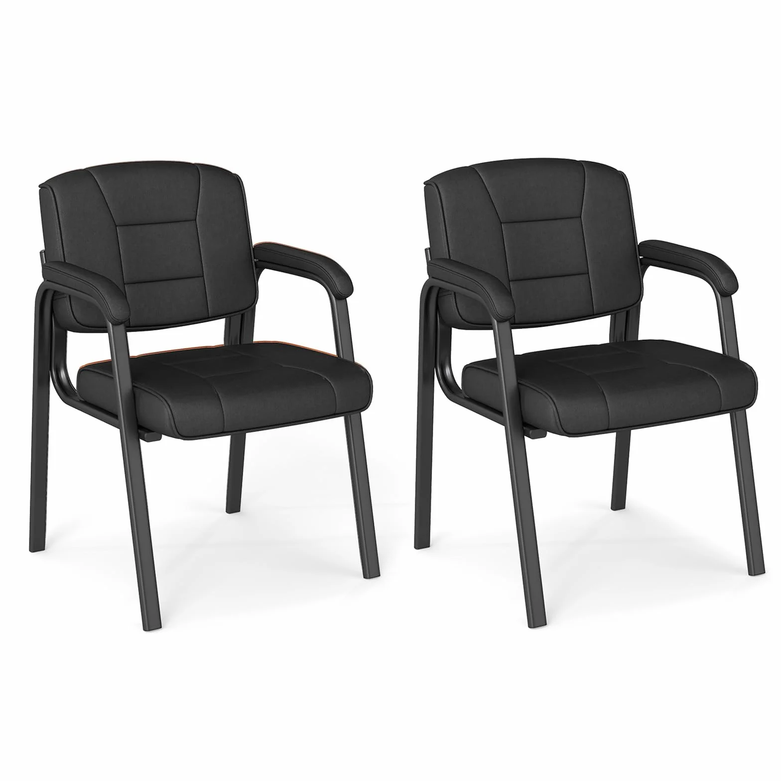 COSTWAY 2 Sillas Sala de Espera, Brazos y Asiento Acolchado, Sillas Confidente de Cuero Artificial, Respaldo Ergonómico, sin Ruedas, Oficina, Recepción, Carga 180kg (Negro)