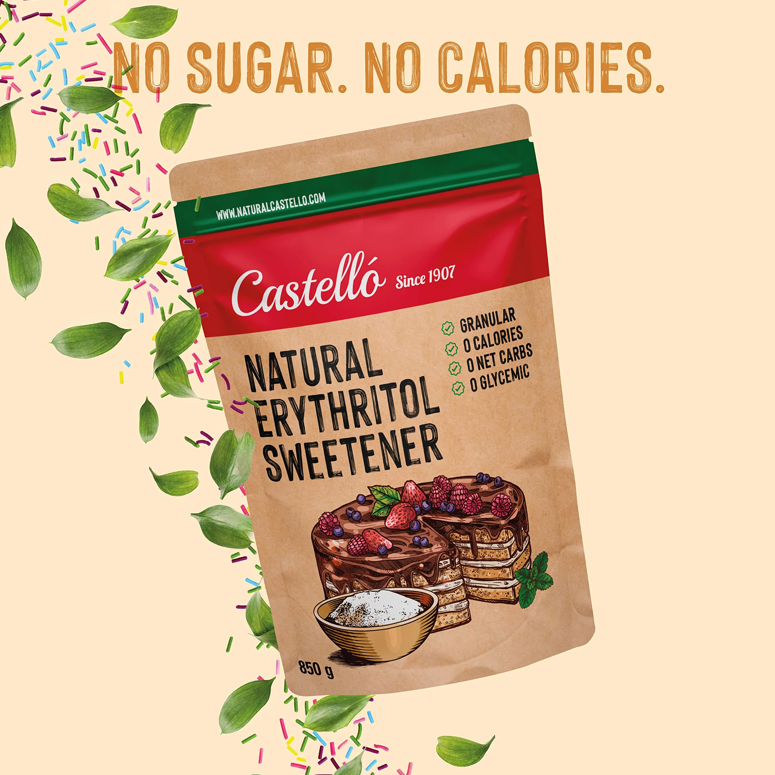 Eritritol 850 g Edulcorante Natural Granulado Sustituto del Azúcar Keto Paleo 0 Calorías 0 Carbohidratos No OGM