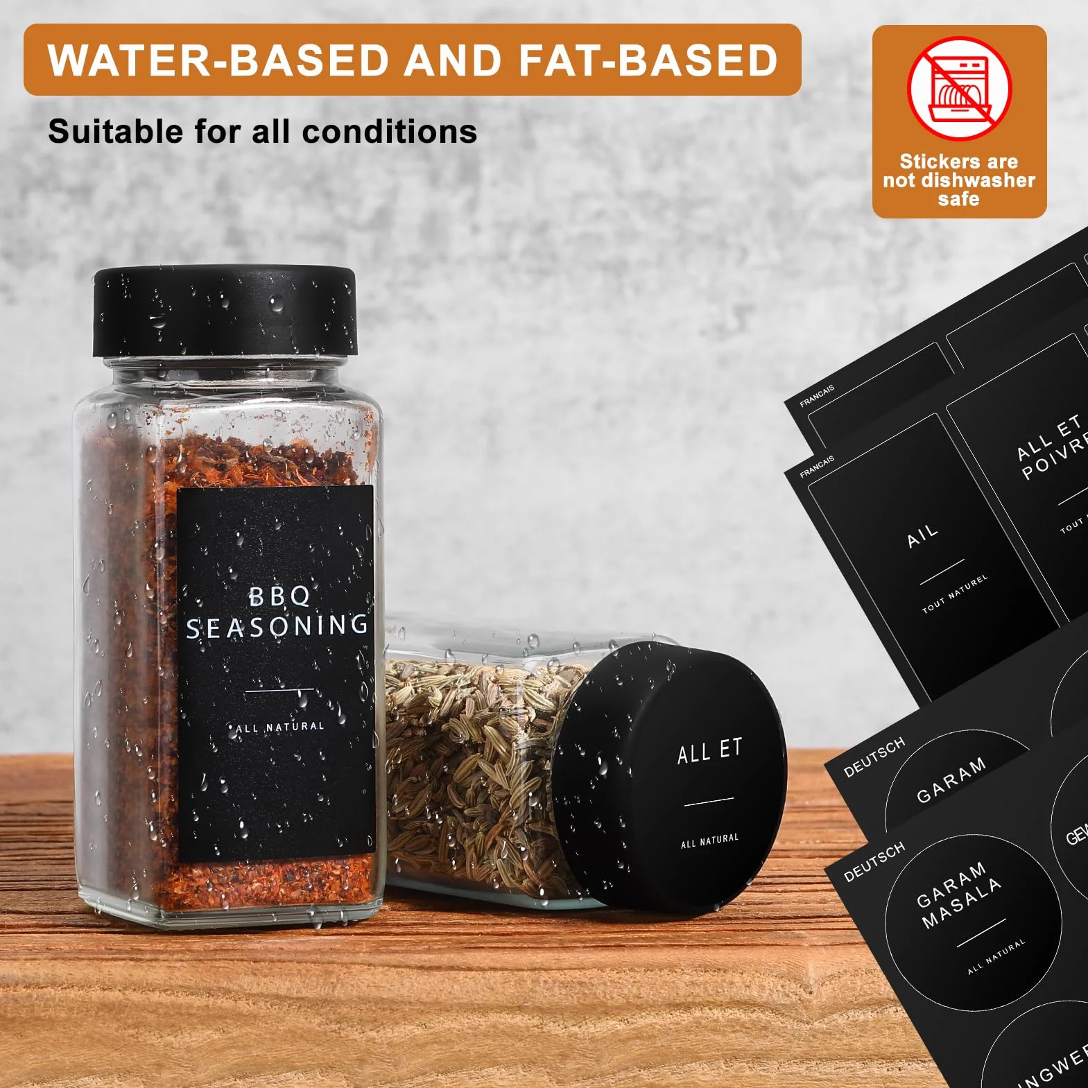 Tarros para Especias Cuadrados de Cristal - Set 24 Piezas de 120ml - con Embudo, Tamiz, Cepillo de Limpieza, Etiquetas y Bolígrafo