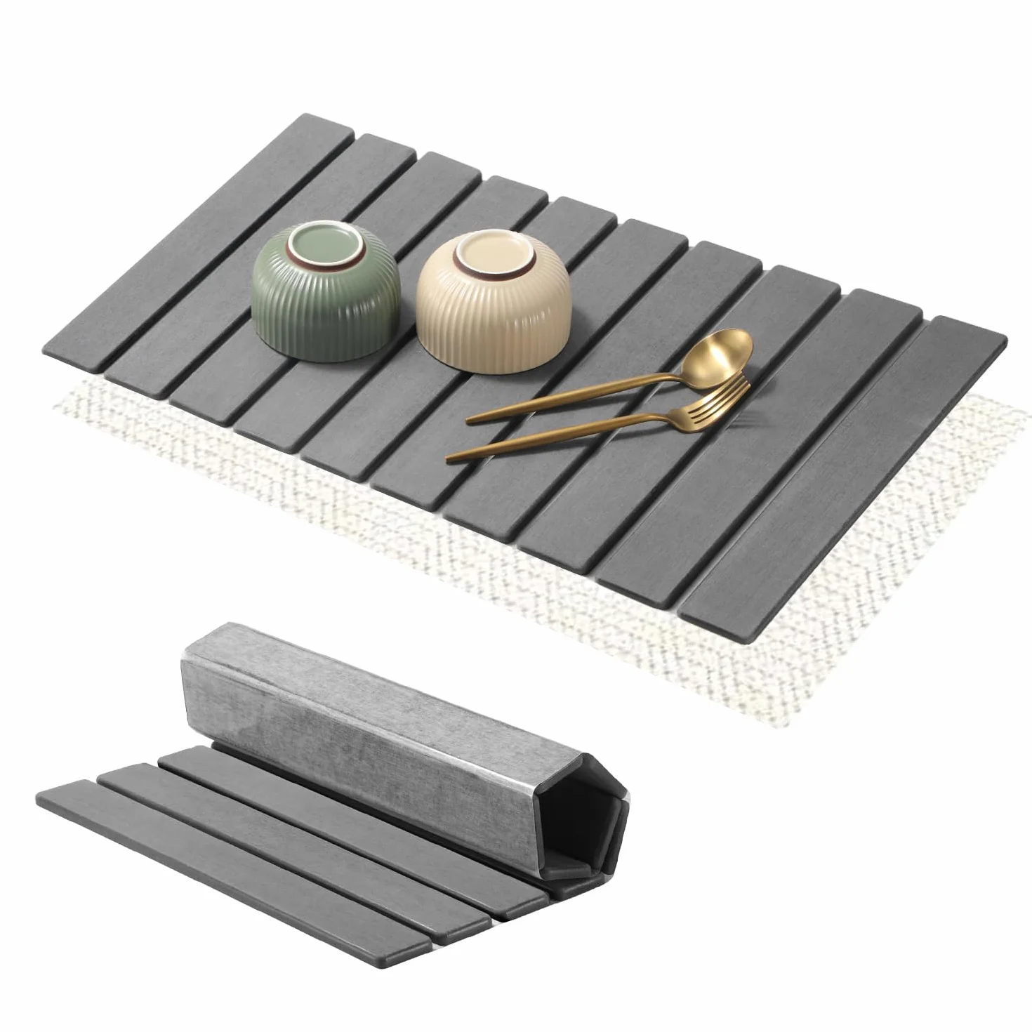 Alfombrilla Escurreplatos Plegable Absorbente Piedra Secado Rápido 60x40cm Gris Oscuro